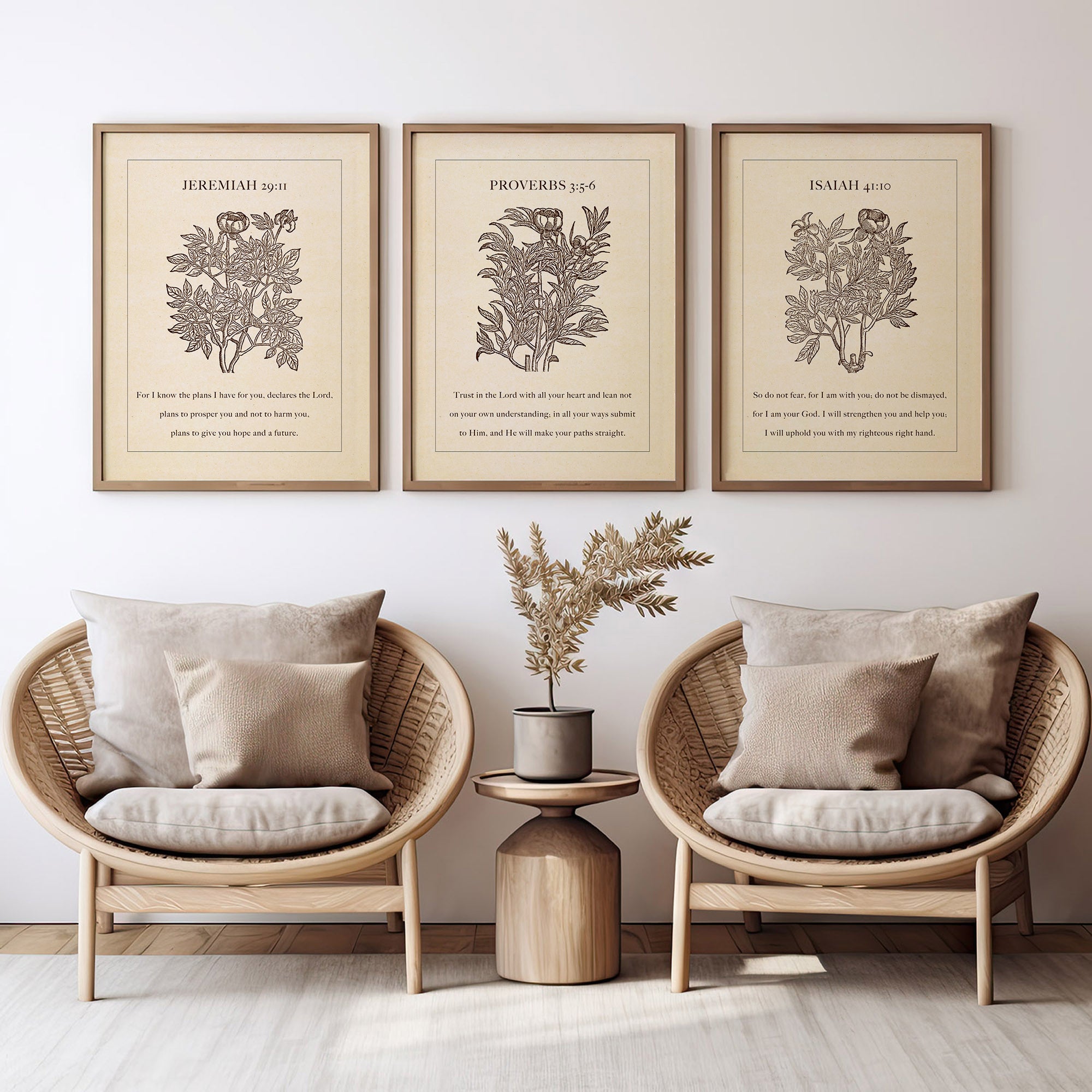 Printable Wall Art Set of 3 - Vintage Christian Botanical Prints (Digital Download) - Reflourish Collective