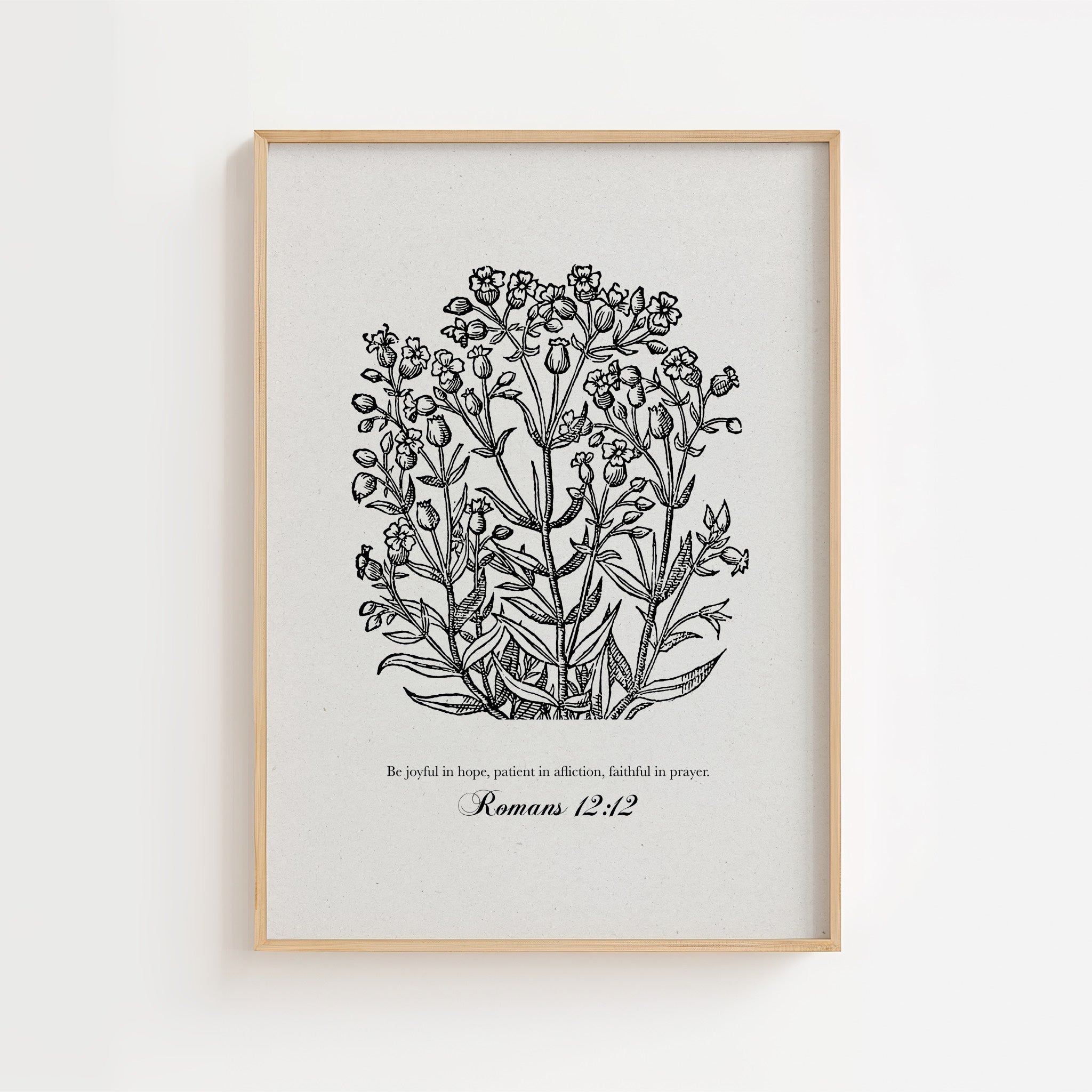 Romans 12:12 – Vintage Botanical Scripture Print