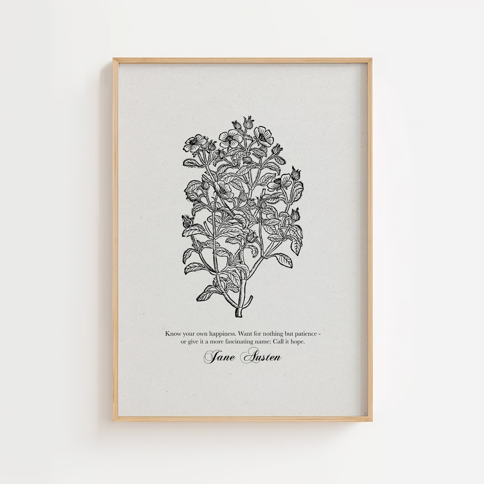 Jane Austen – Vintage Botanical Literary Quote Print