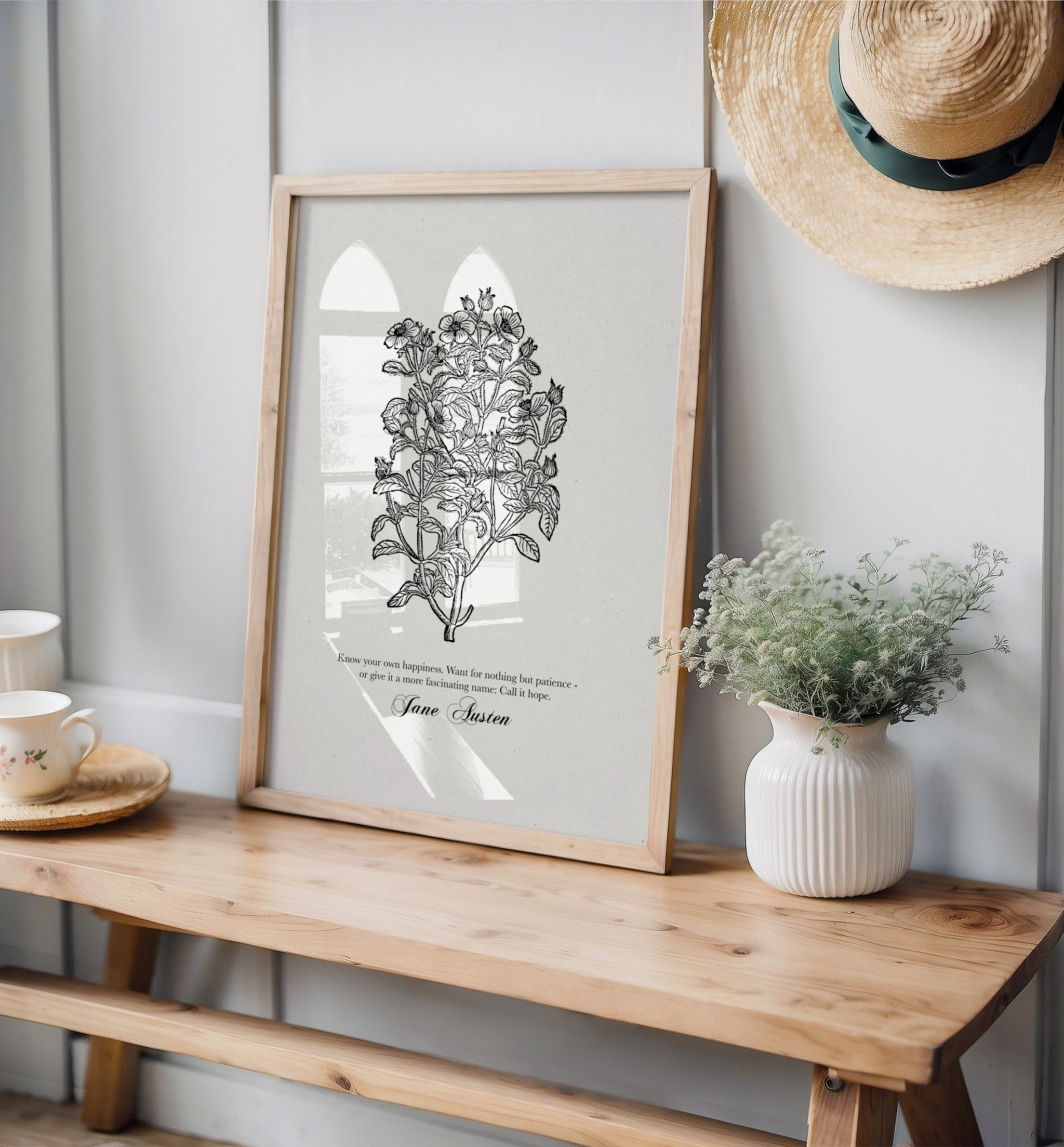 Jane Austen – Vintage Botanical Literary Quote Print