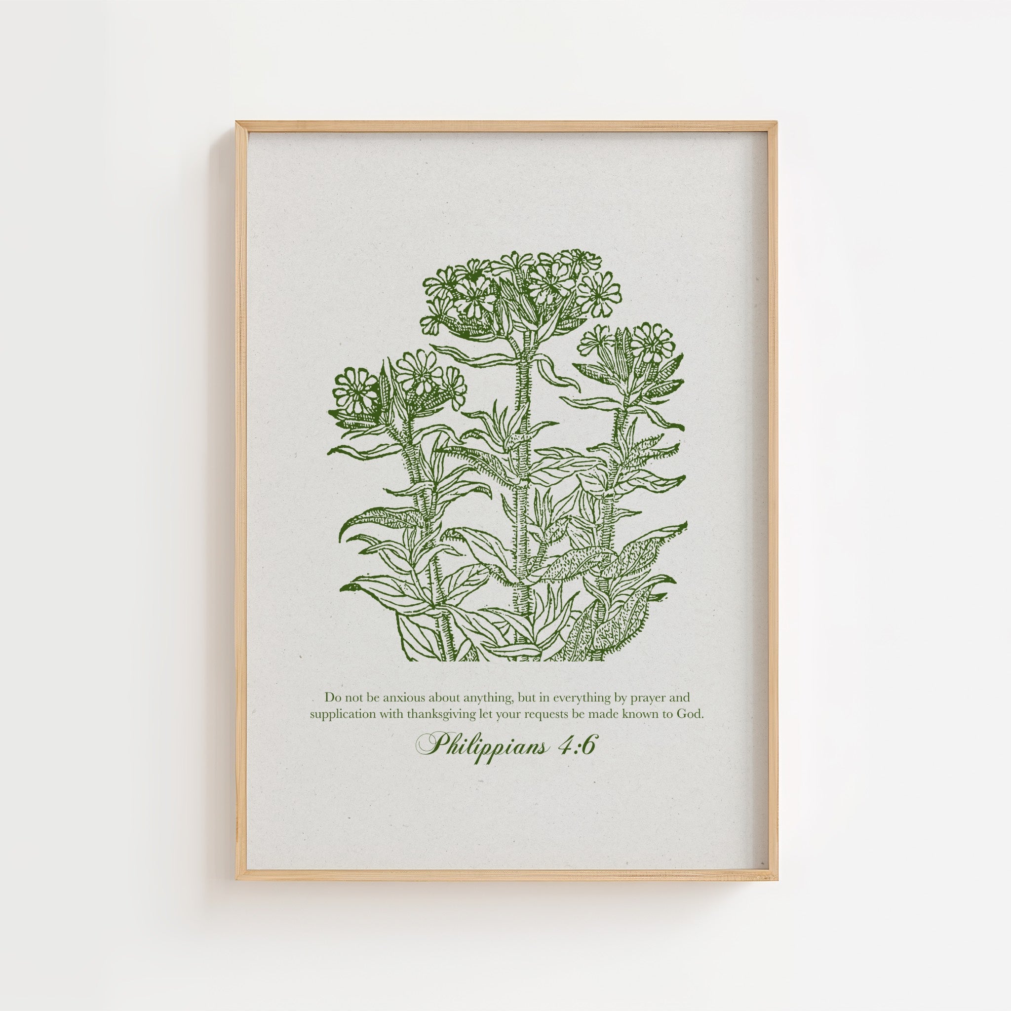 Philippians 4:6 – Vintage Botanical Scripture Print