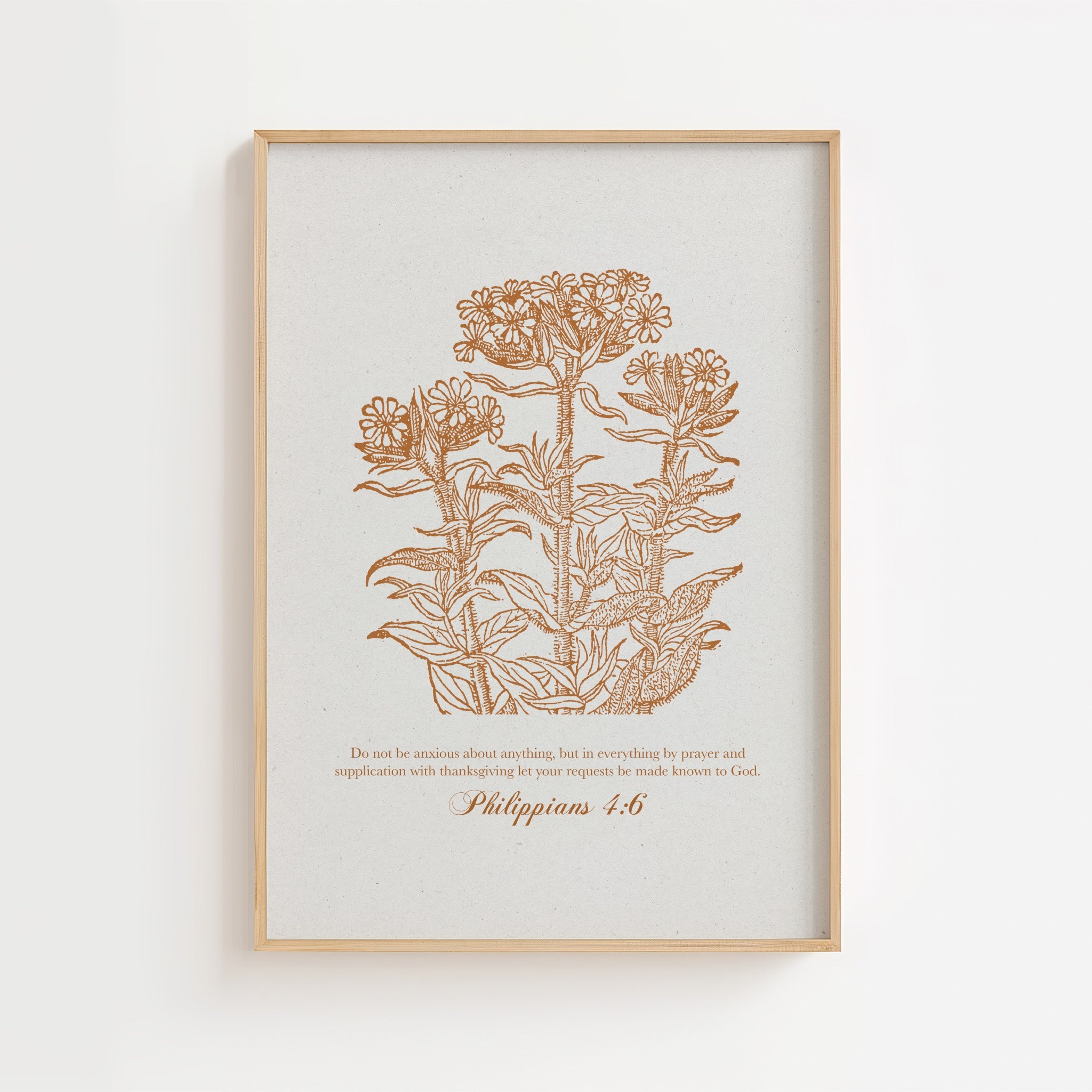 Philippians 4:6 – Vintage Botanical Scripture Print