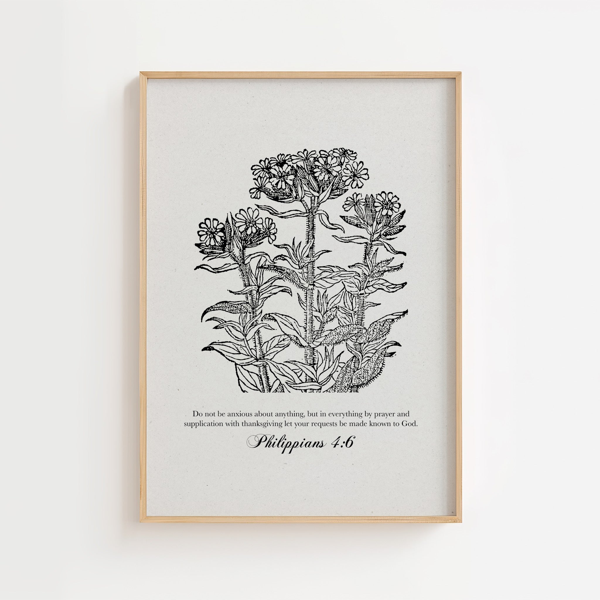 Philippians 4:6 – Vintage Botanical Scripture Print