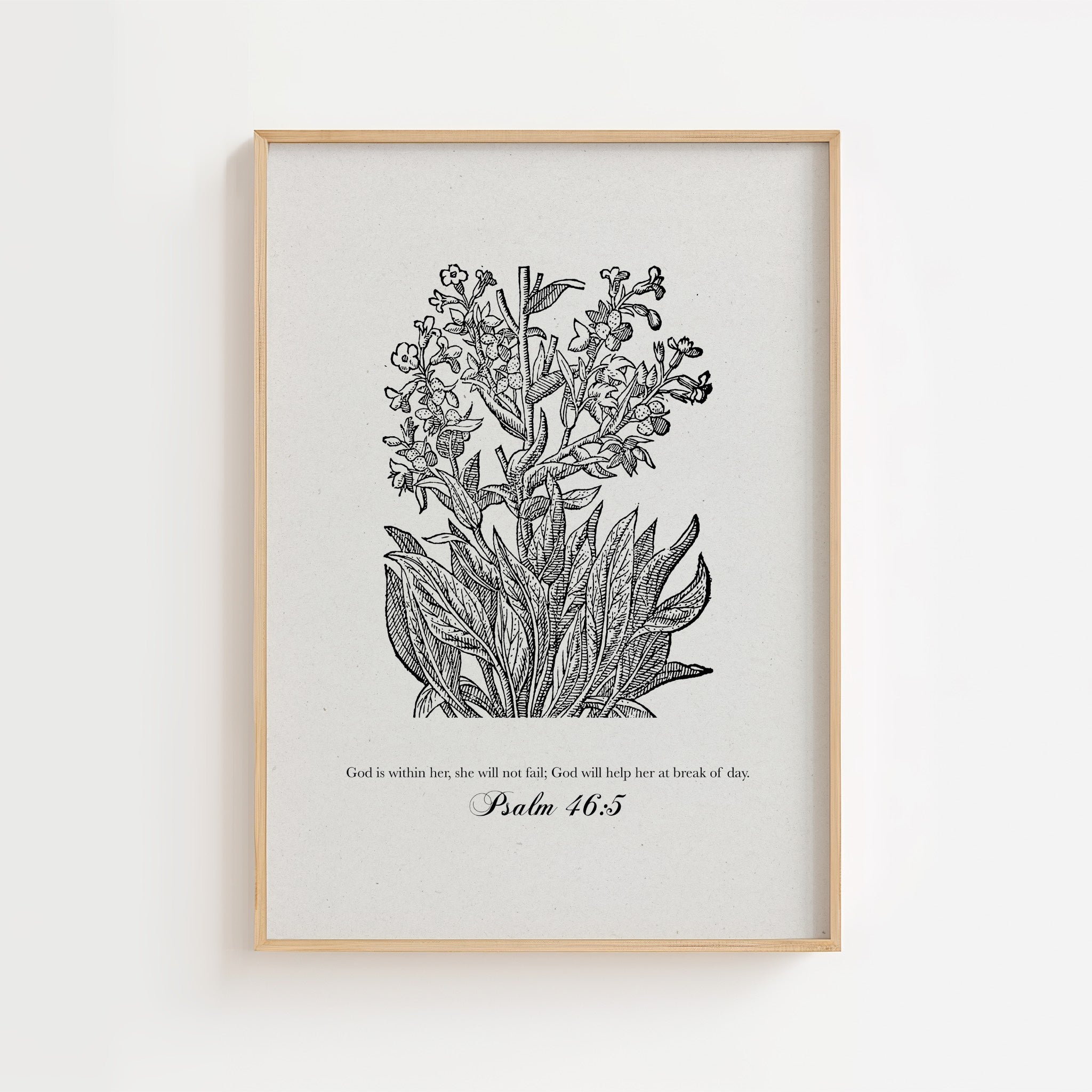 Psalm 46:5 – Vintage Botanical Scripture Print