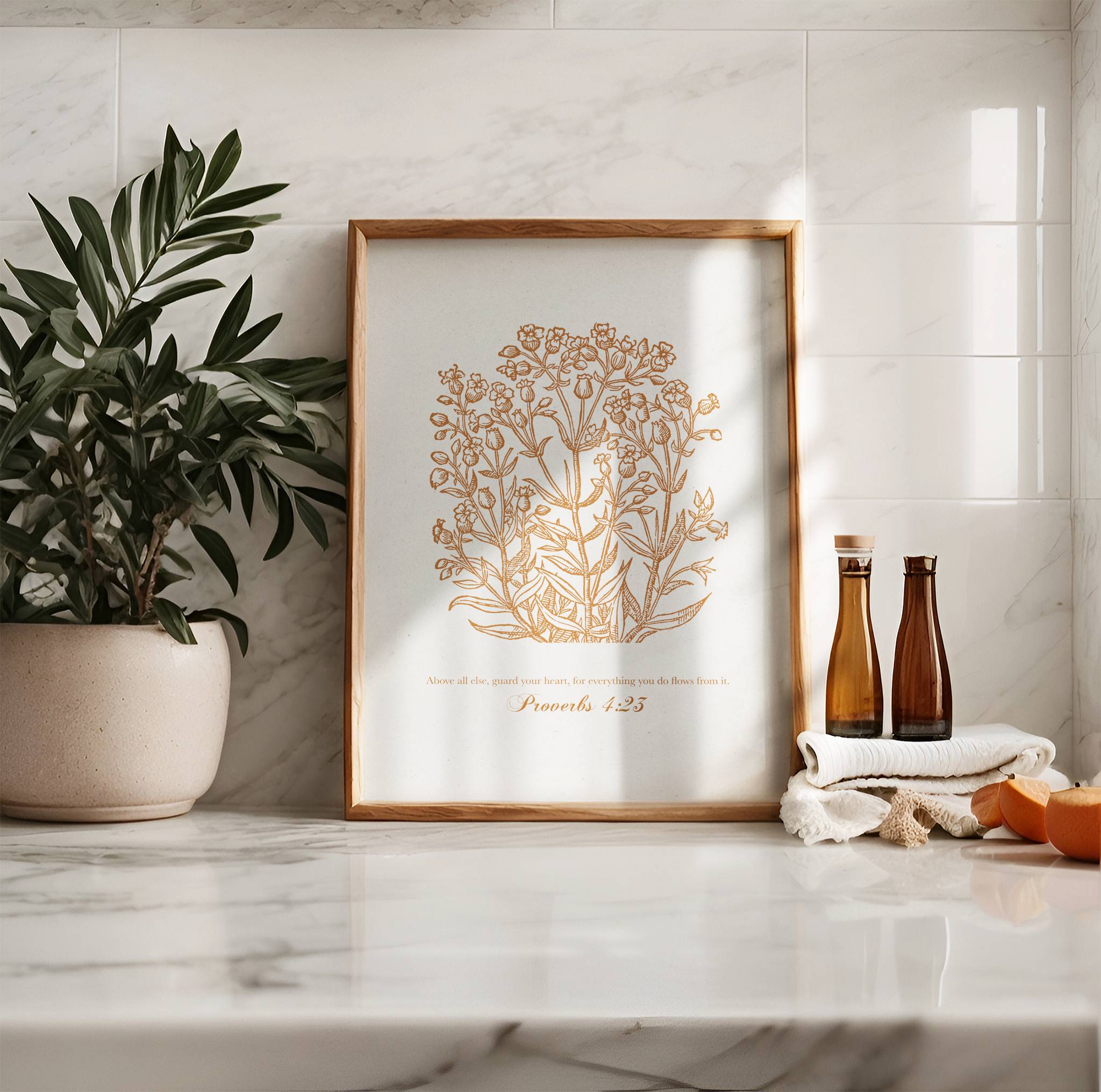 Proverbs 4:23 – Vintage Botanical Scripture Print