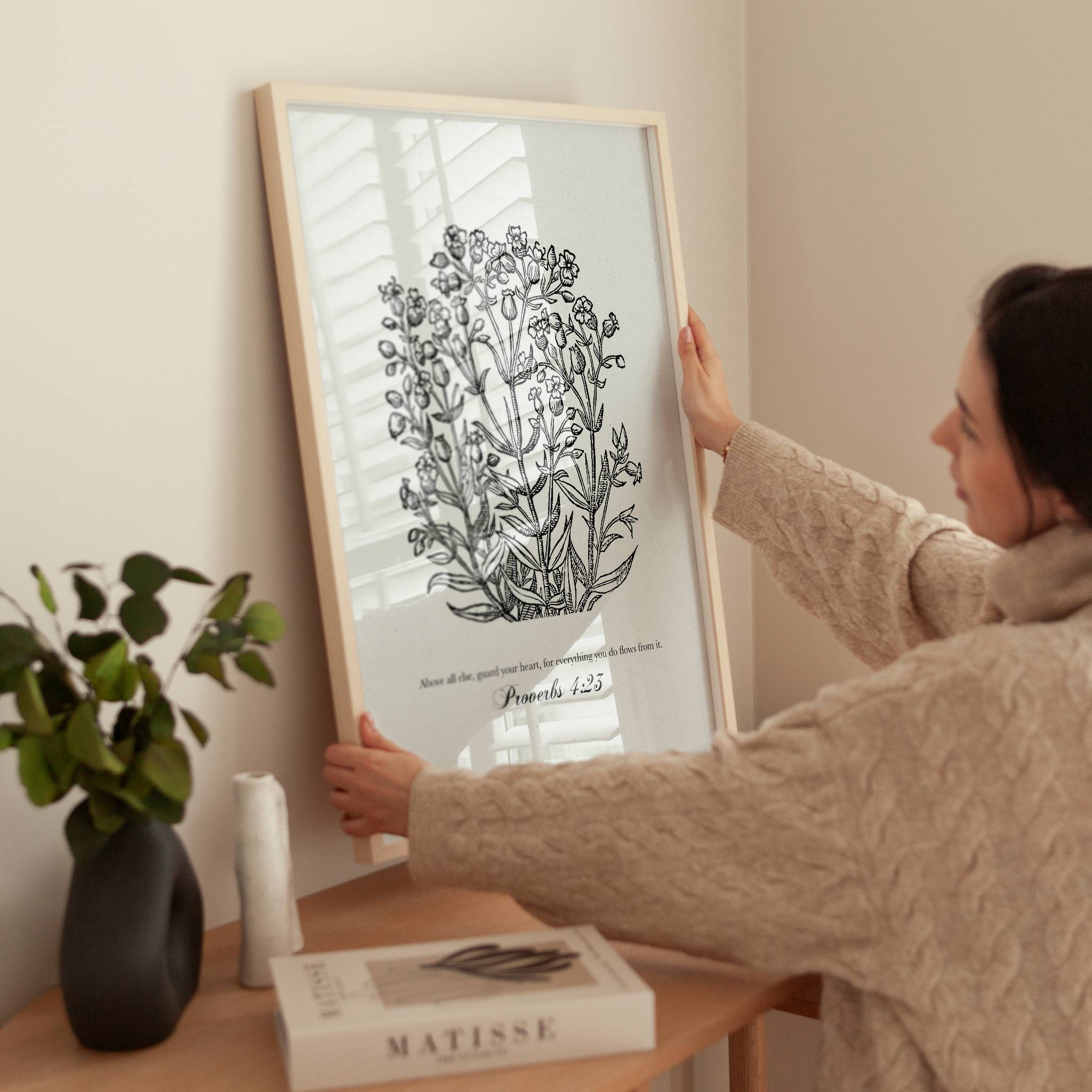 Proverbs 4:23 – Vintage Botanical Scripture Print