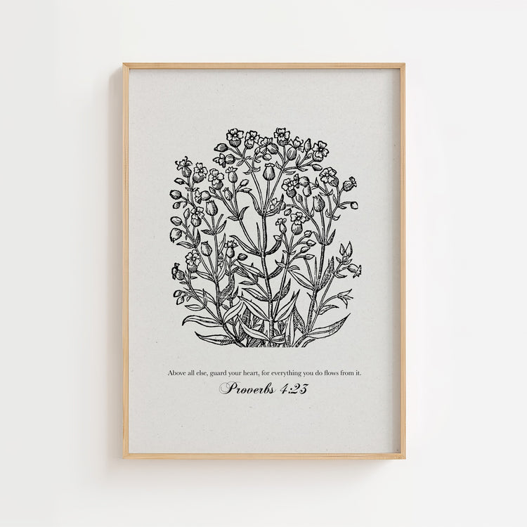 Proverbs 4:23 – Vintage Botanical Scripture Print