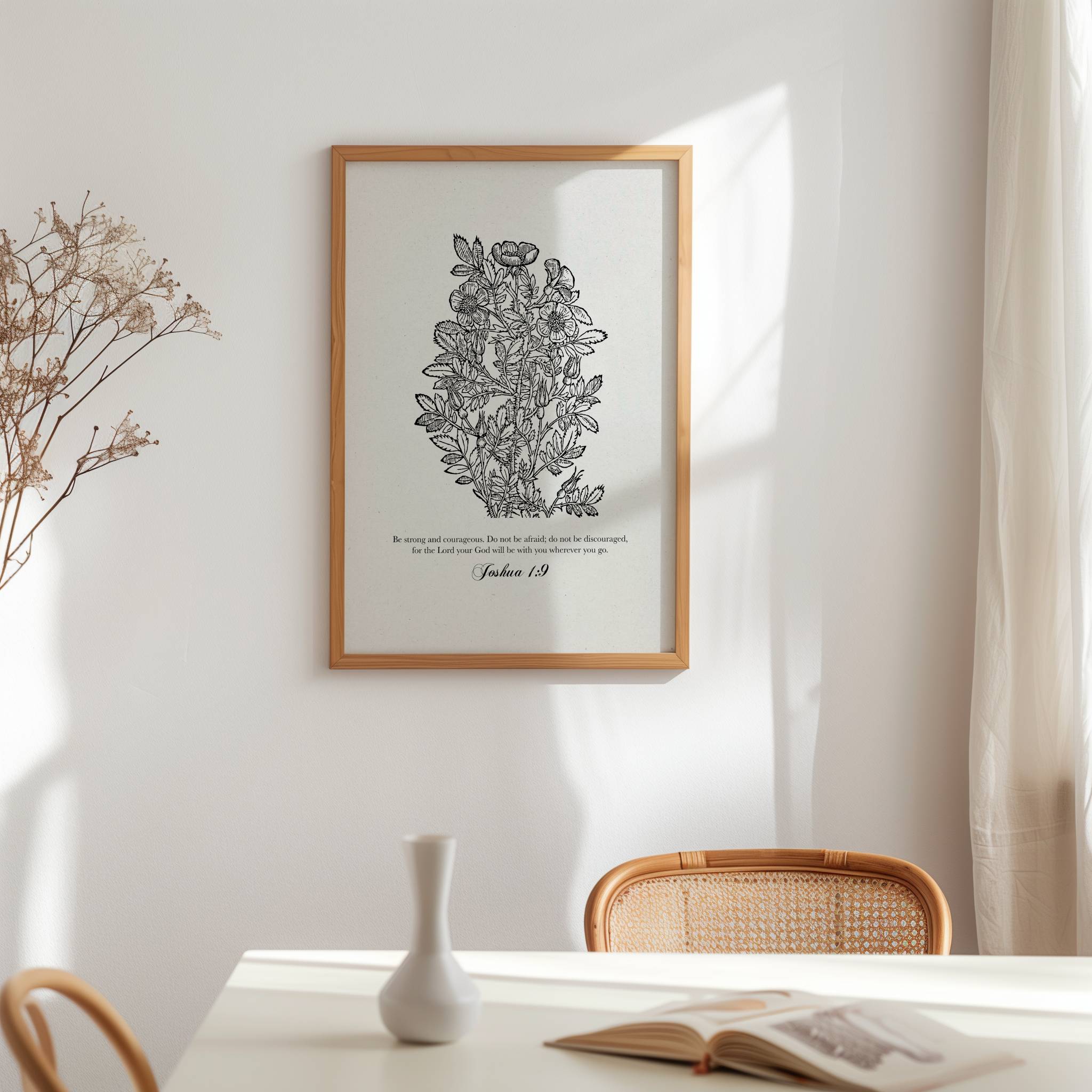 Joshua 1:9 – Vintage Botanical Scripture Print