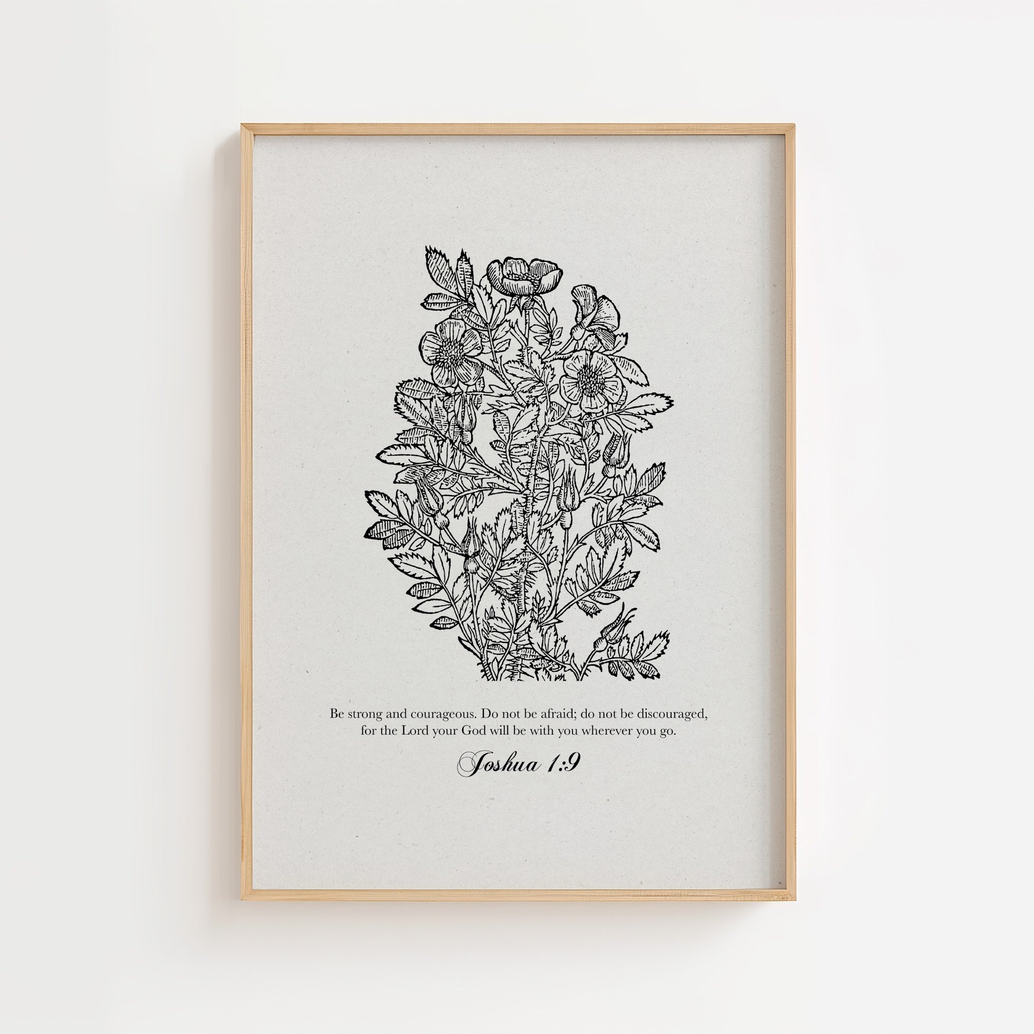 Joshua 1:9 – Vintage Botanical Scripture Print