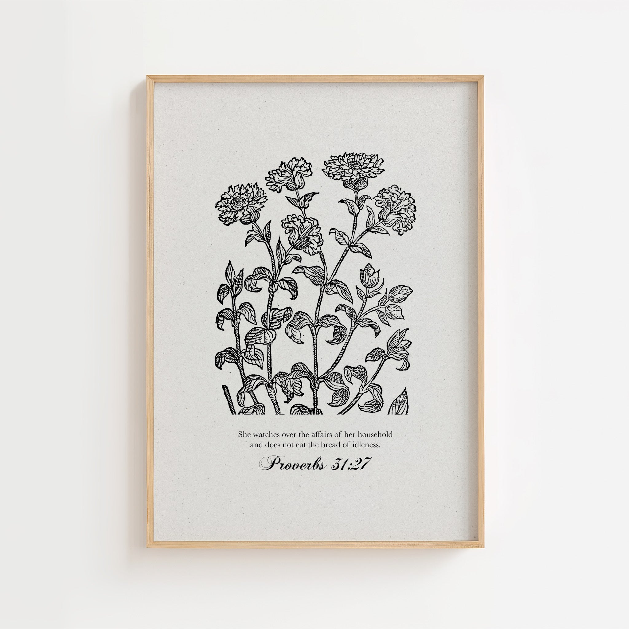 Proverbs 31:27 – Blue Botanical Scripture Print