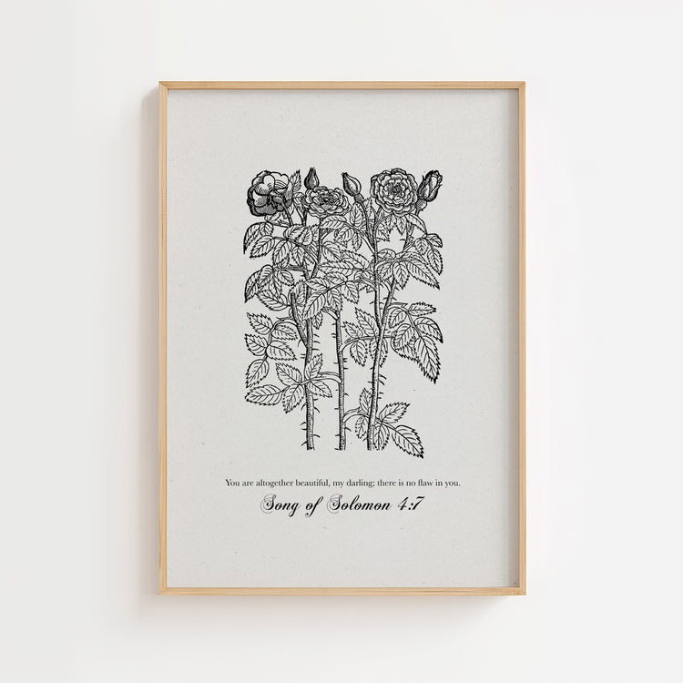 Song of Solomon 4:7 – Vintage Botanical Scripture Print