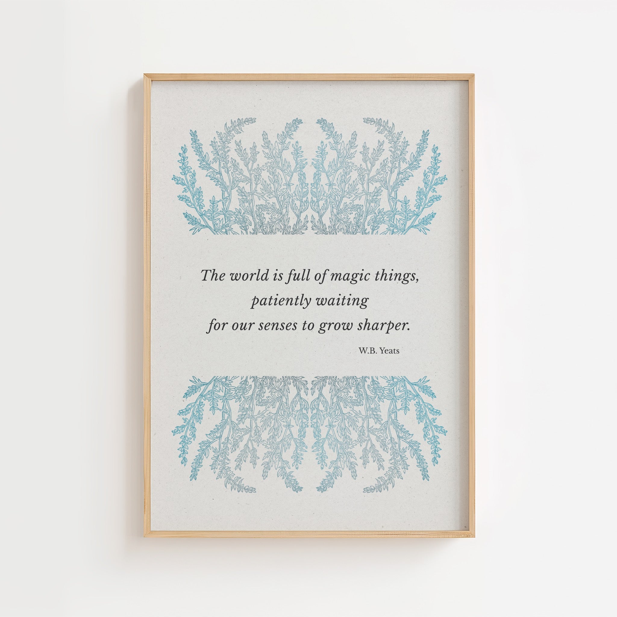 W.B. Yeats – Blue Botanical Literary Quote Print