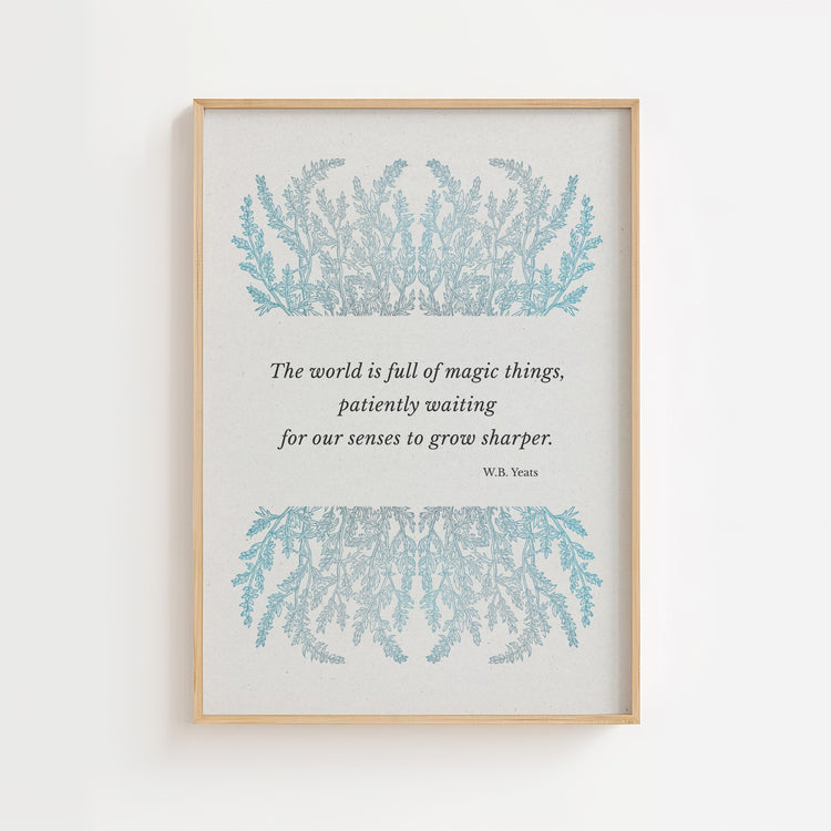 W.B. Yeats – Blue Botanical Literary Quote Print