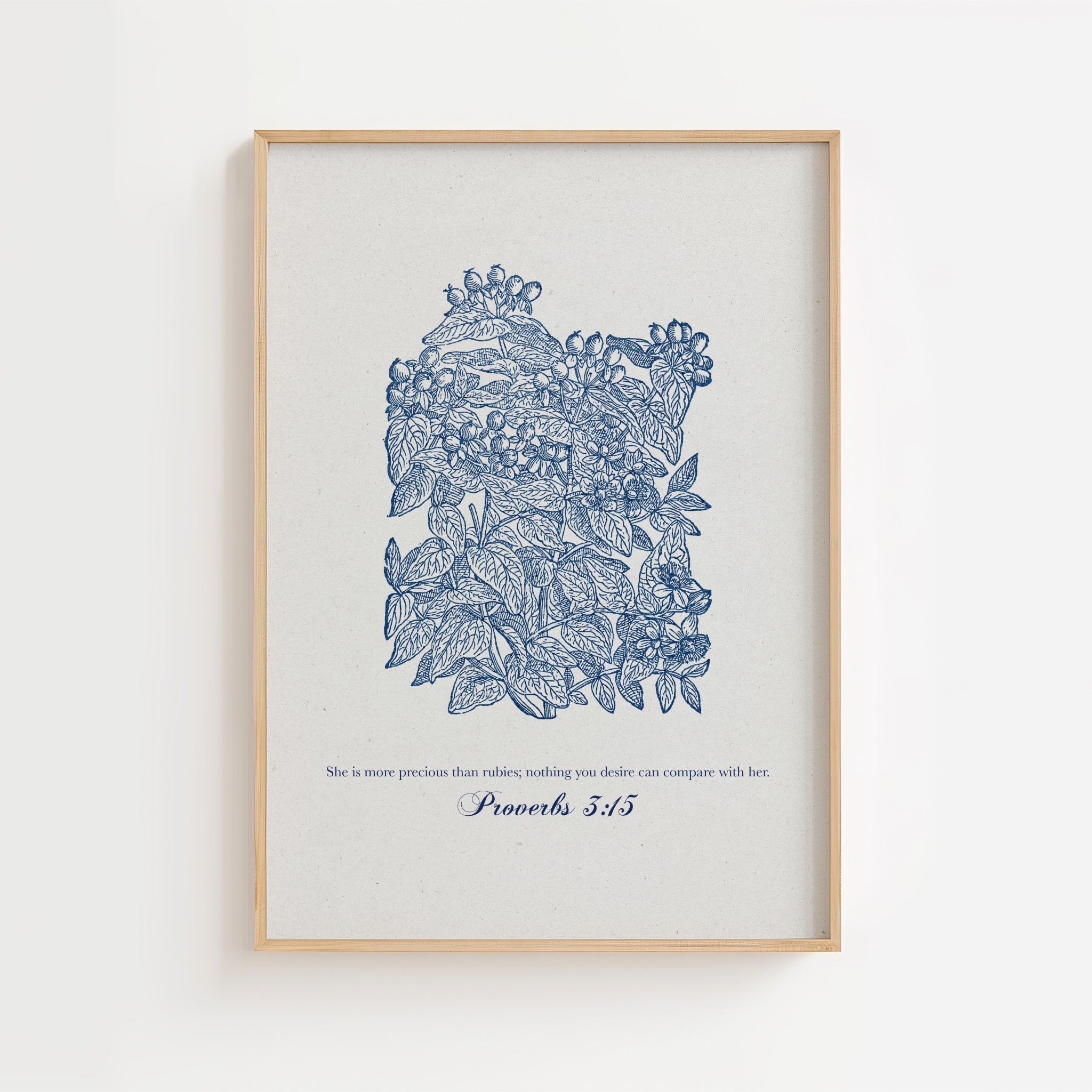 Proverbs 3:15 – More Precious Than Rubies Botanical Scripture Print
