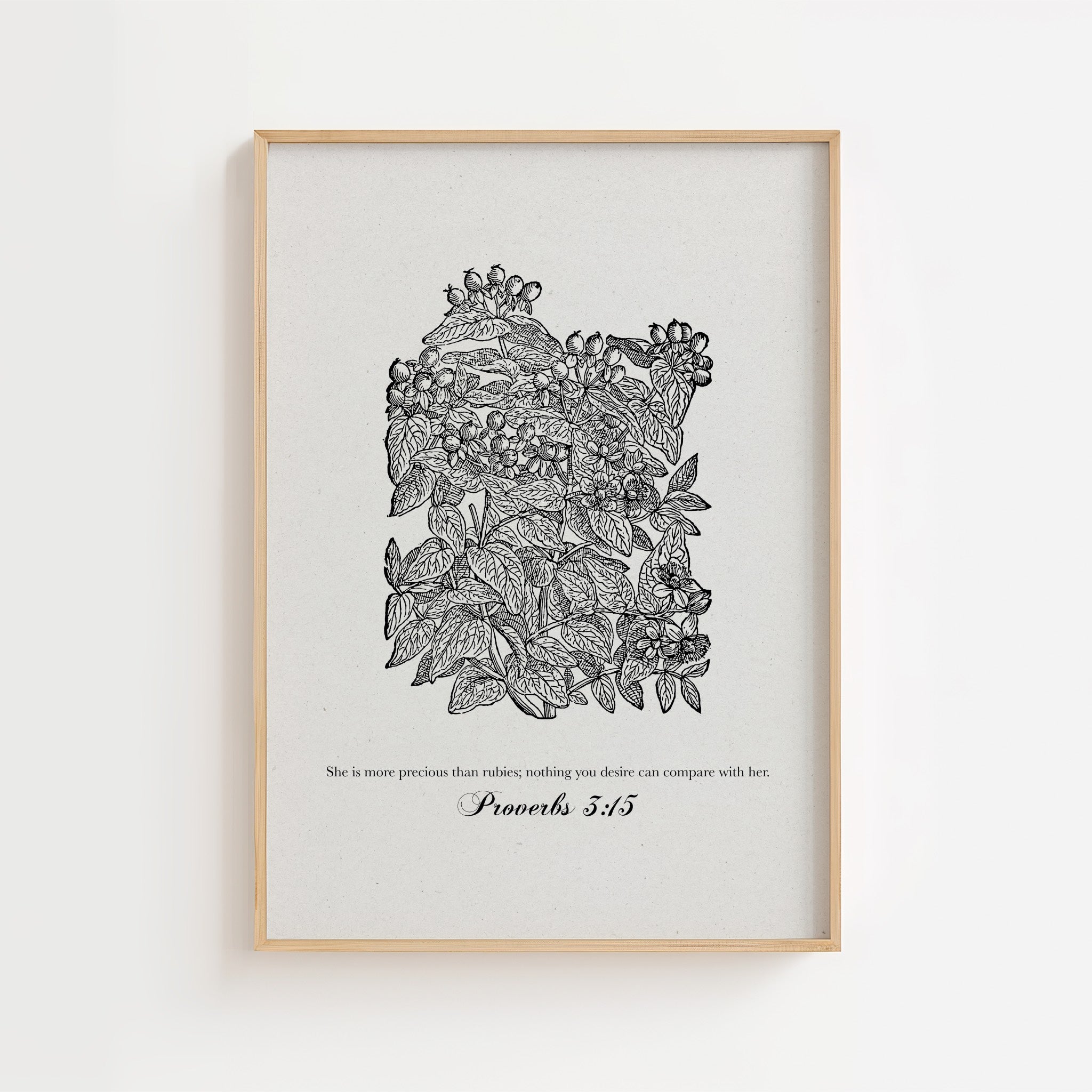 Proverbs 3:15 – More Precious Than Rubies Botanical Scripture Print