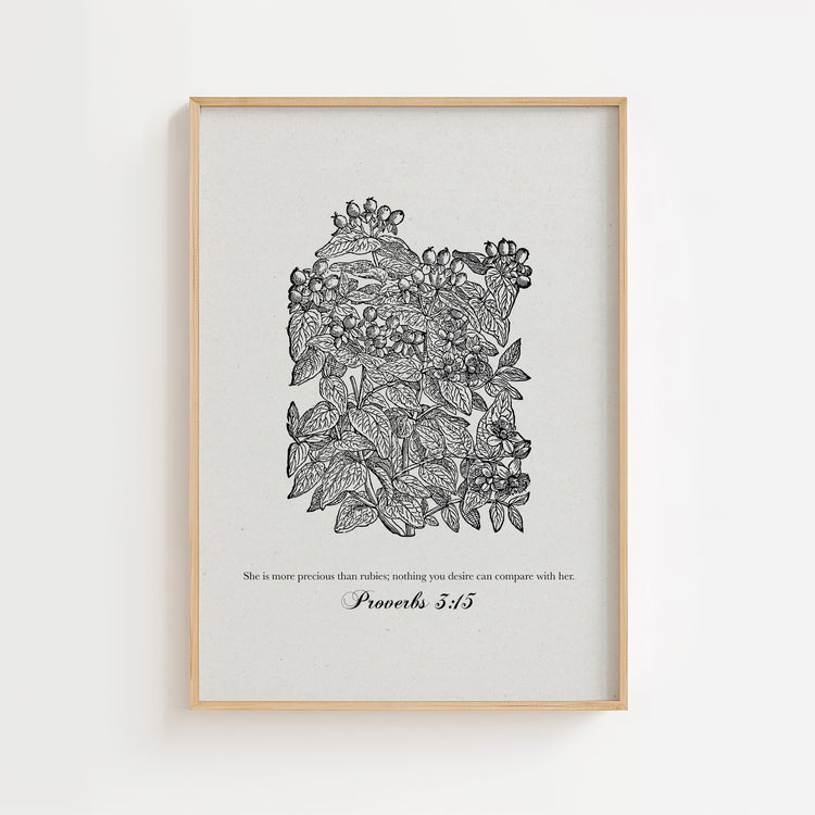 Proverbs 3:15 Botanical Scripture Printable Wall Art