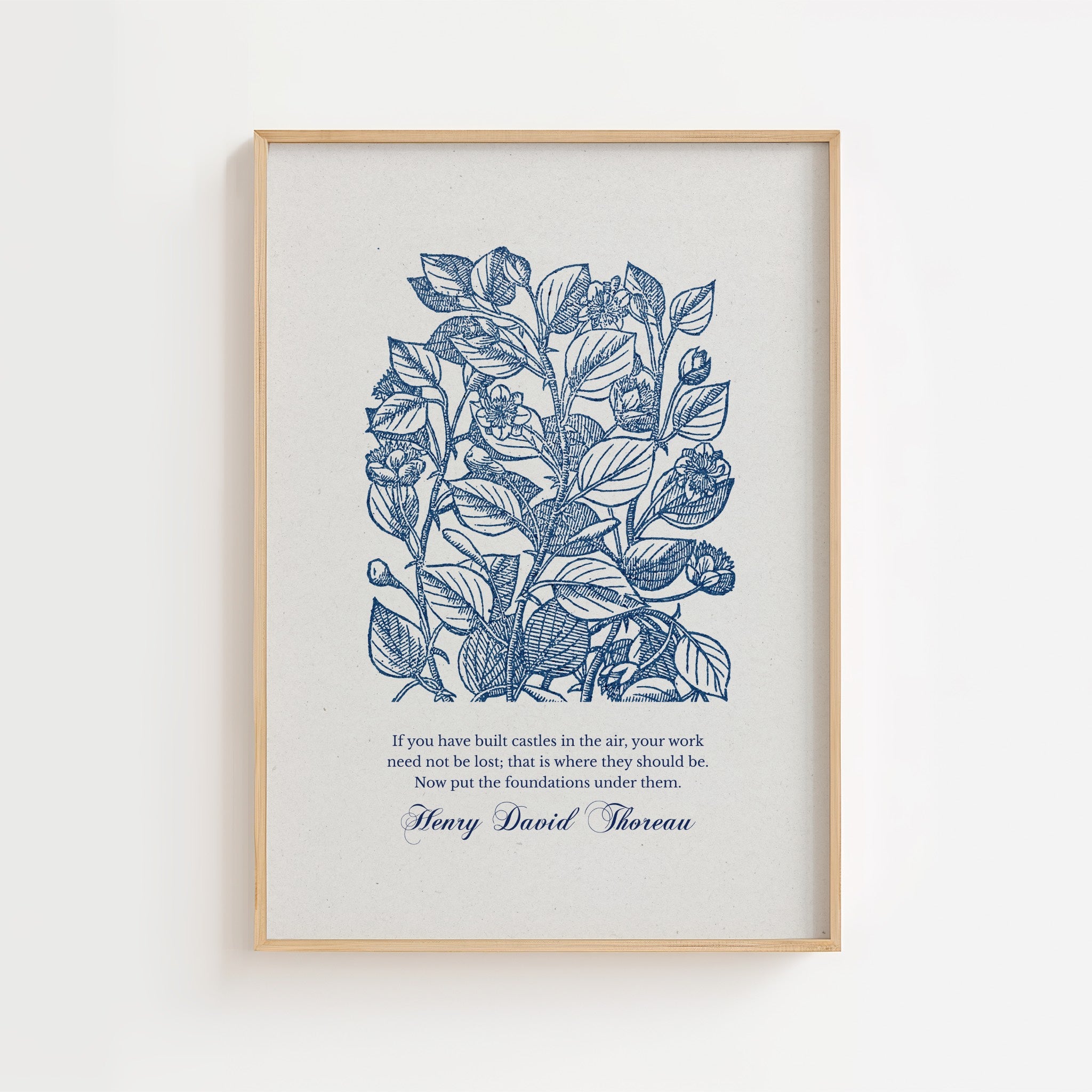 Henry David Thoreau – Blue Botanical Literary Quote Print