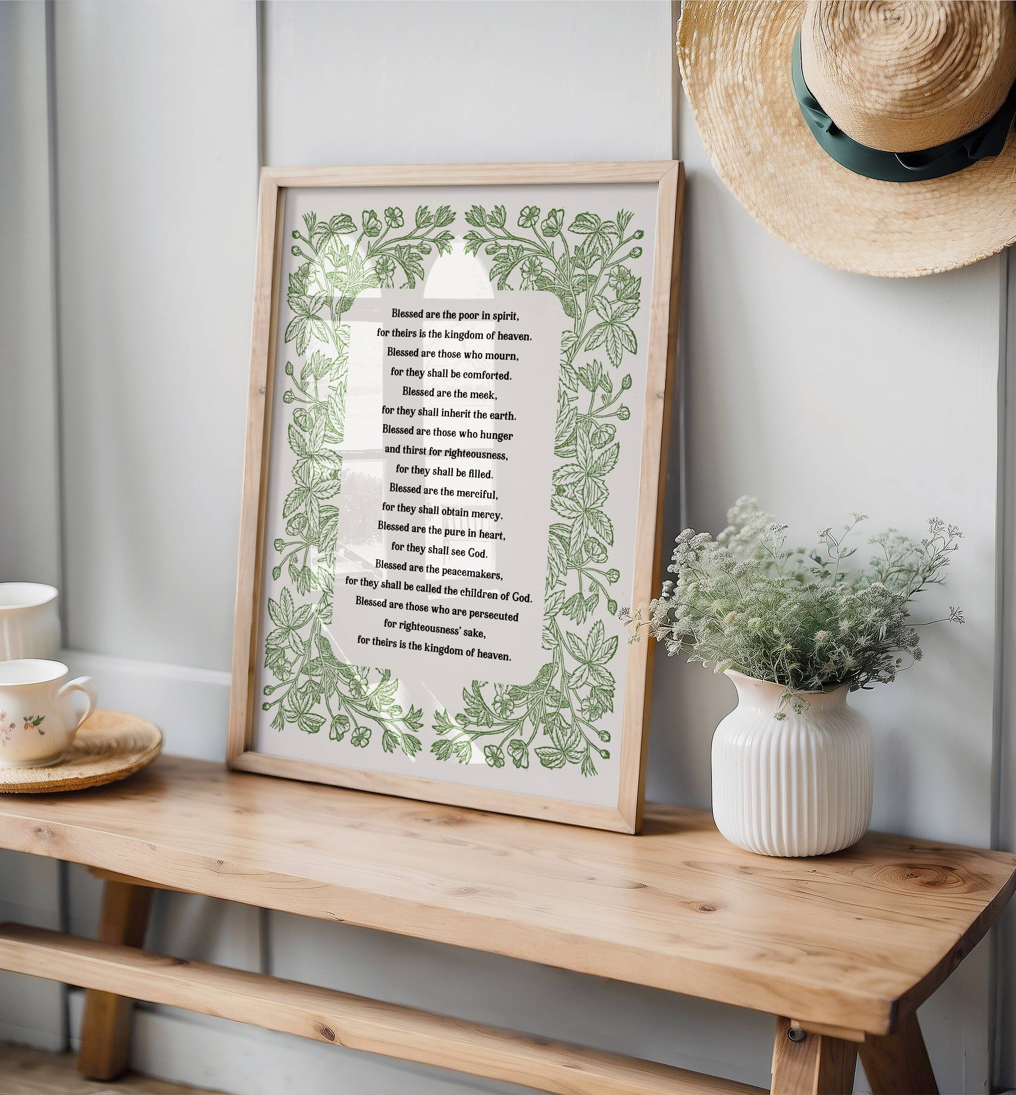 Beatitudes Matthew 5:3–12 – Floral Border Scripture Print