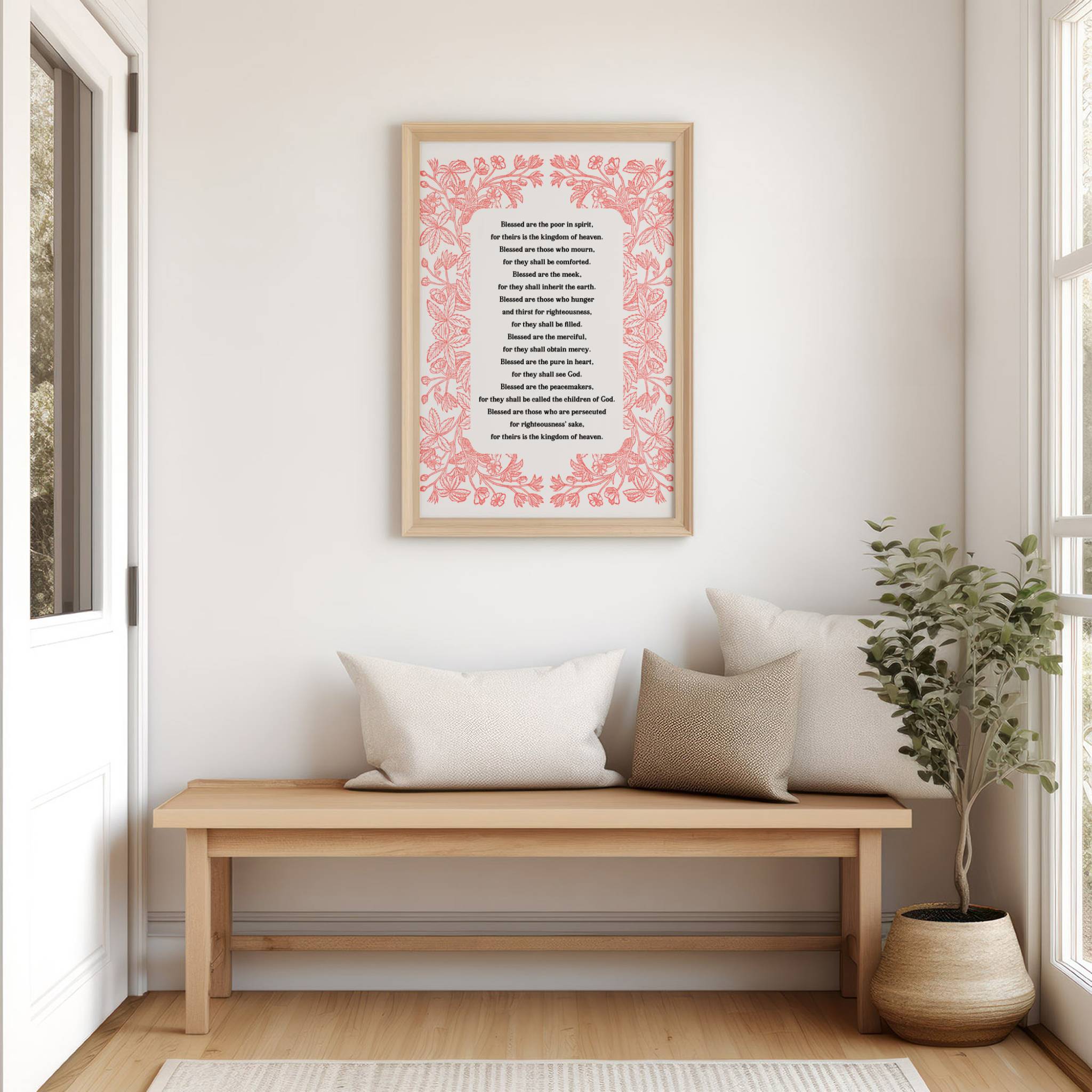 Beatitudes Matthew 5:3–12 – Floral Border Scripture Print