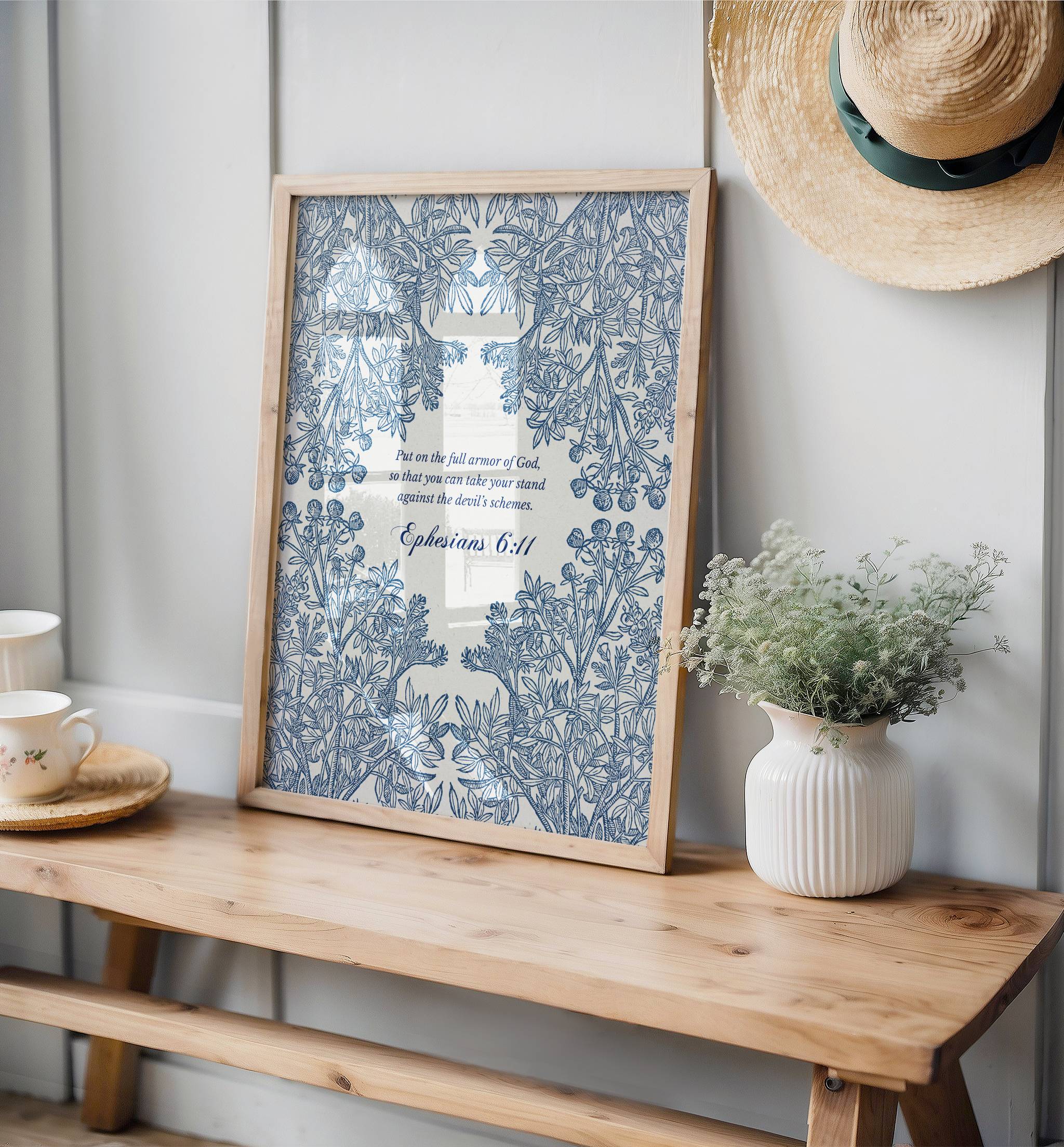 Ephesians 6:11 – Vintage Botanical Armor of God Scripture Print