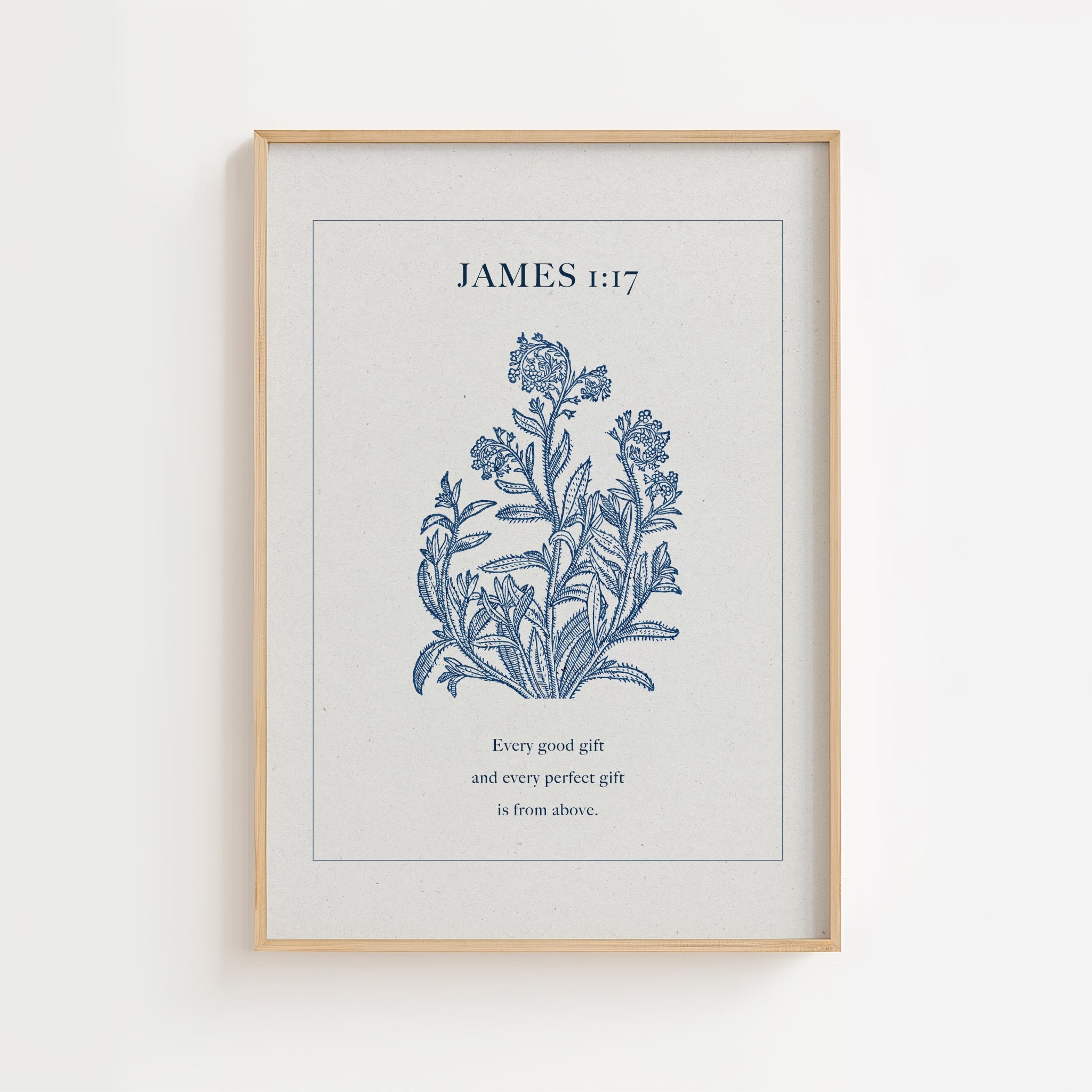 James 1:17 – Every Good Gift Blue Botanical Scripture Print