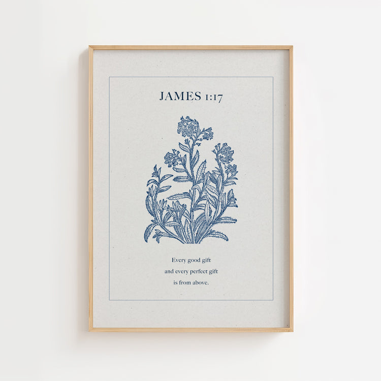 James 1:17 – Every Good Gift Blue Botanical Scripture Print