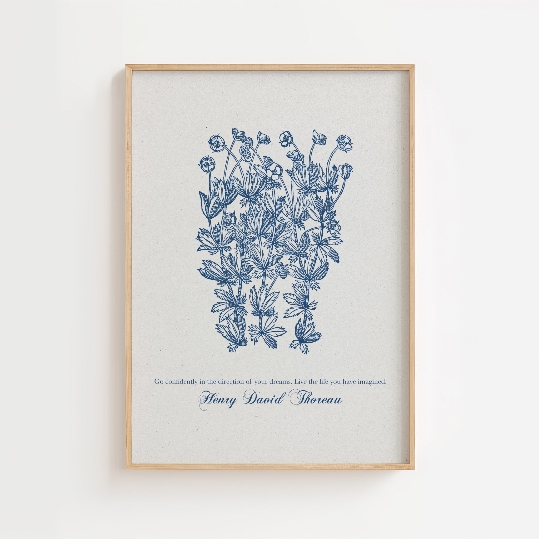 Henry David Thoreau – Blue Botanical Quote Print