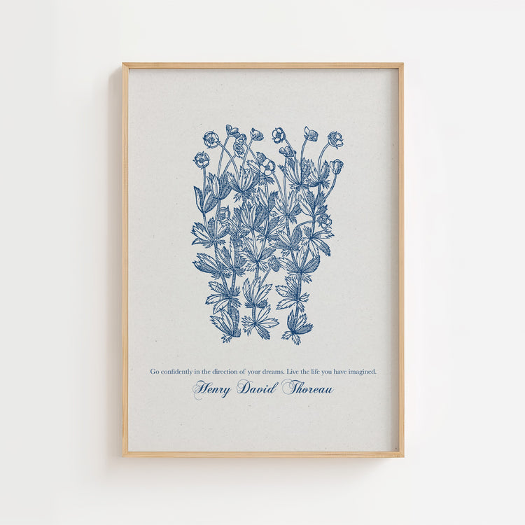 Henry David Thoreau – Blue Botanical Quote Print