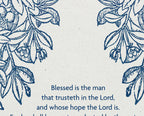Jeremiah 17:7-8 – Blue Floral Cross Botanical Scripture Print