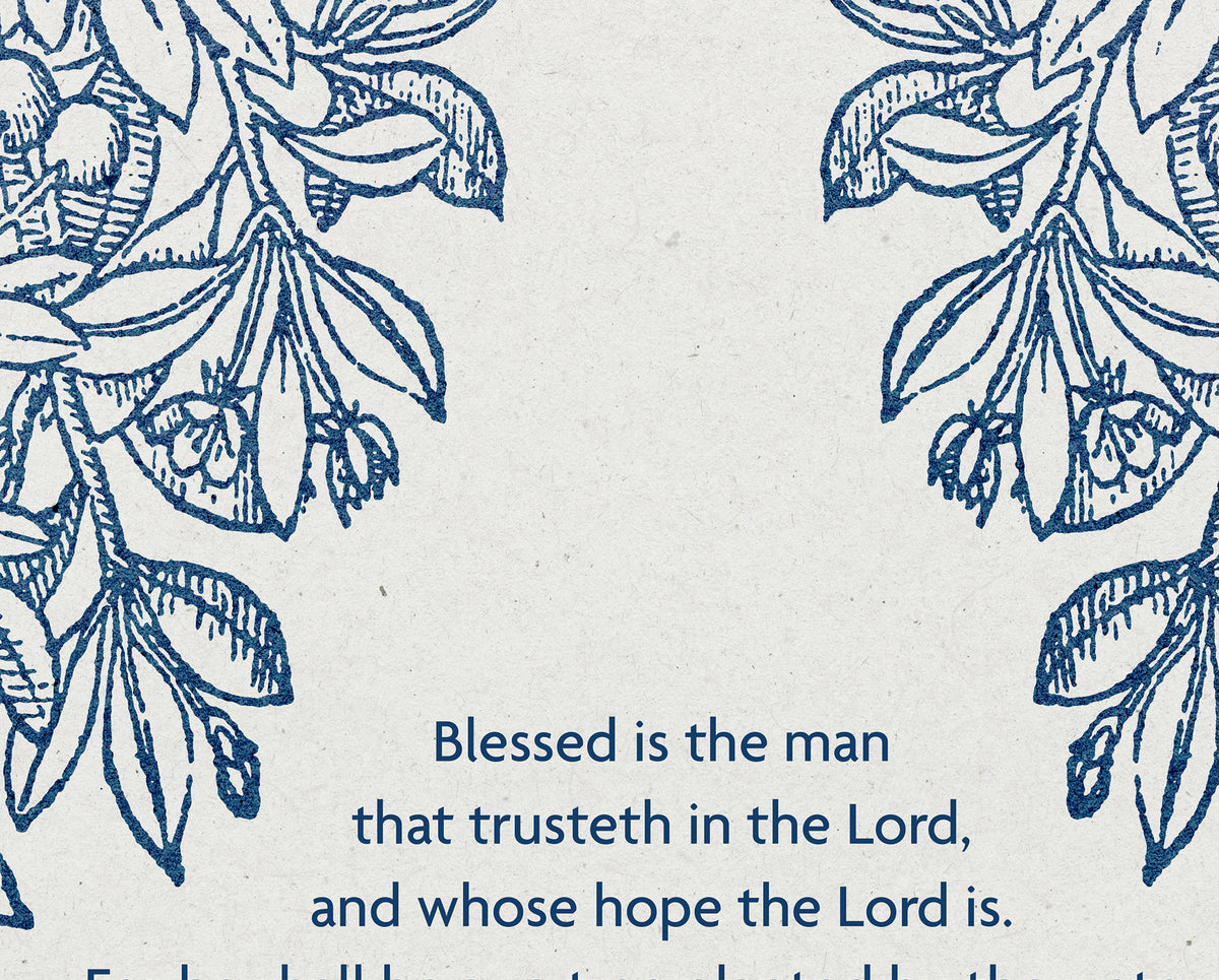 Jeremiah 17:7-8 – Blue Floral Cross Botanical Scripture Print