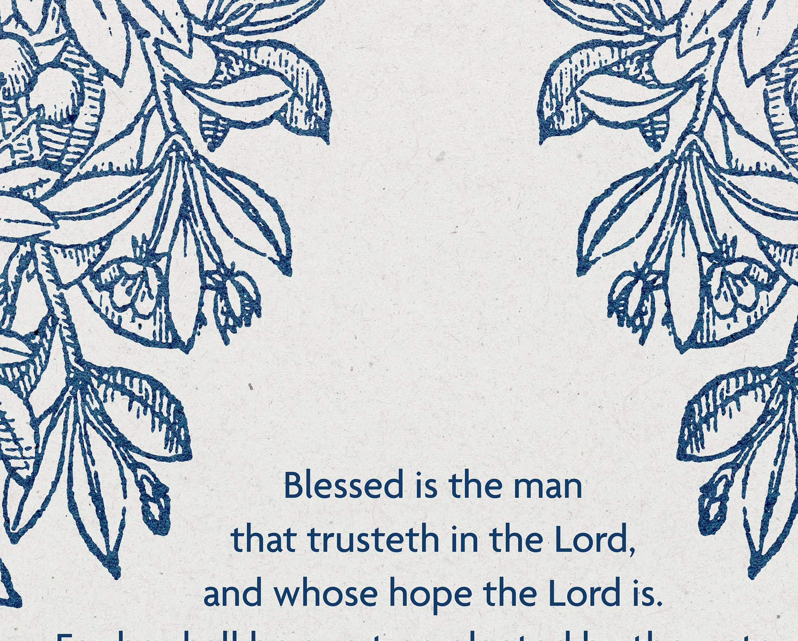 Jeremiah 17:7-8 – Blue Floral Cross Botanical Scripture Print
