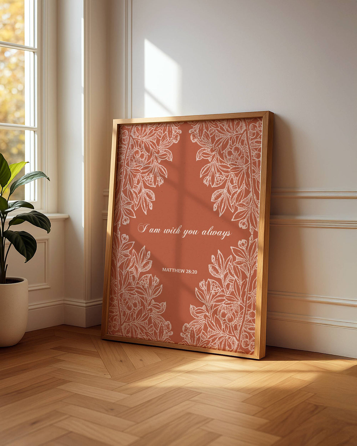Matthew 28:20 – Terracotta Floral Botanical Scripture Print