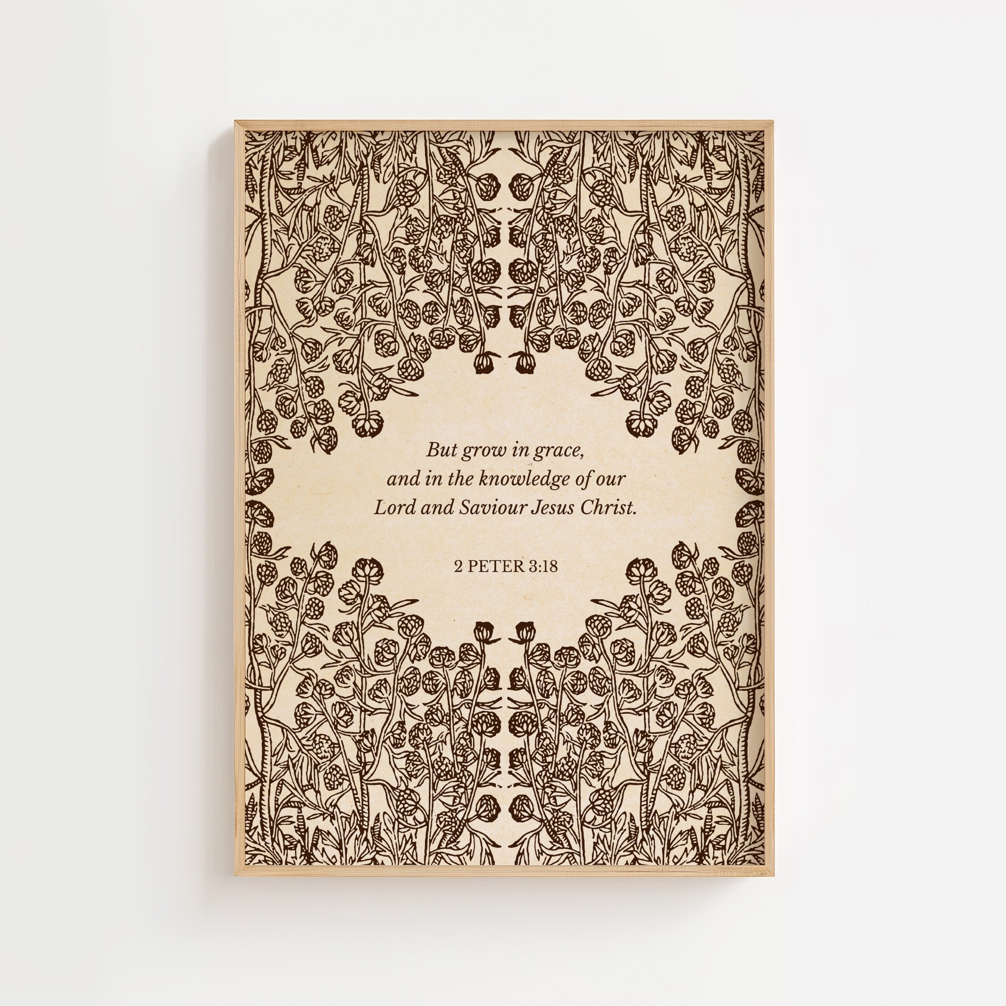 2 Peter 3:18 – Grow in Grace Brown Botanical Scripture Print