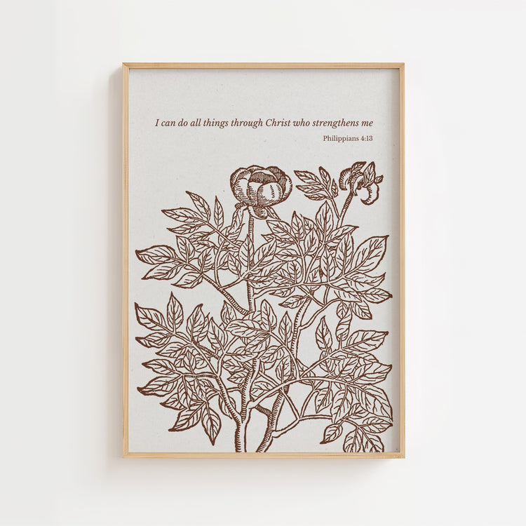 Philippians 4:13 – Strength in Christ Botanical Scripture Print
