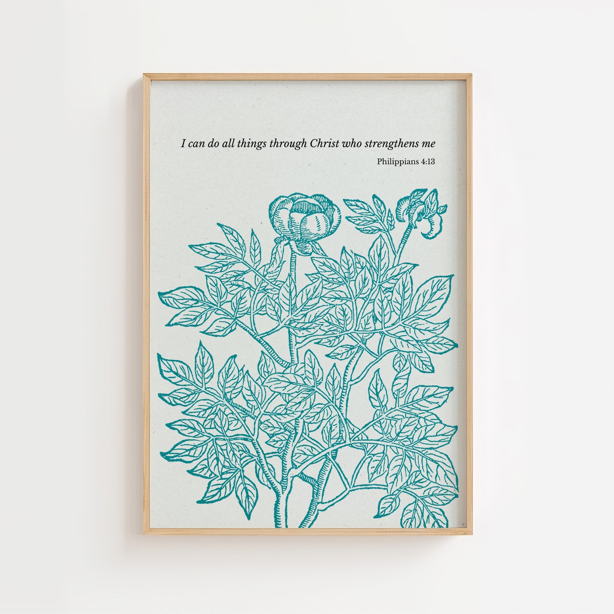 Philippians 4:13 – Strength in Christ Botanical Scripture Print