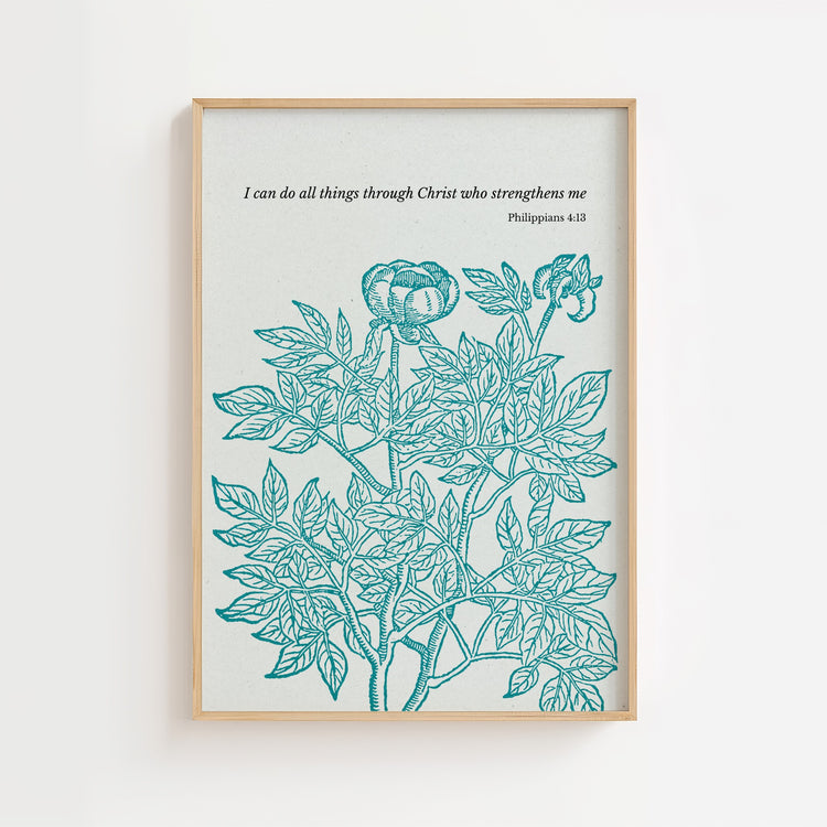 Philippians 4:13 – Strength in Christ Botanical Scripture Print