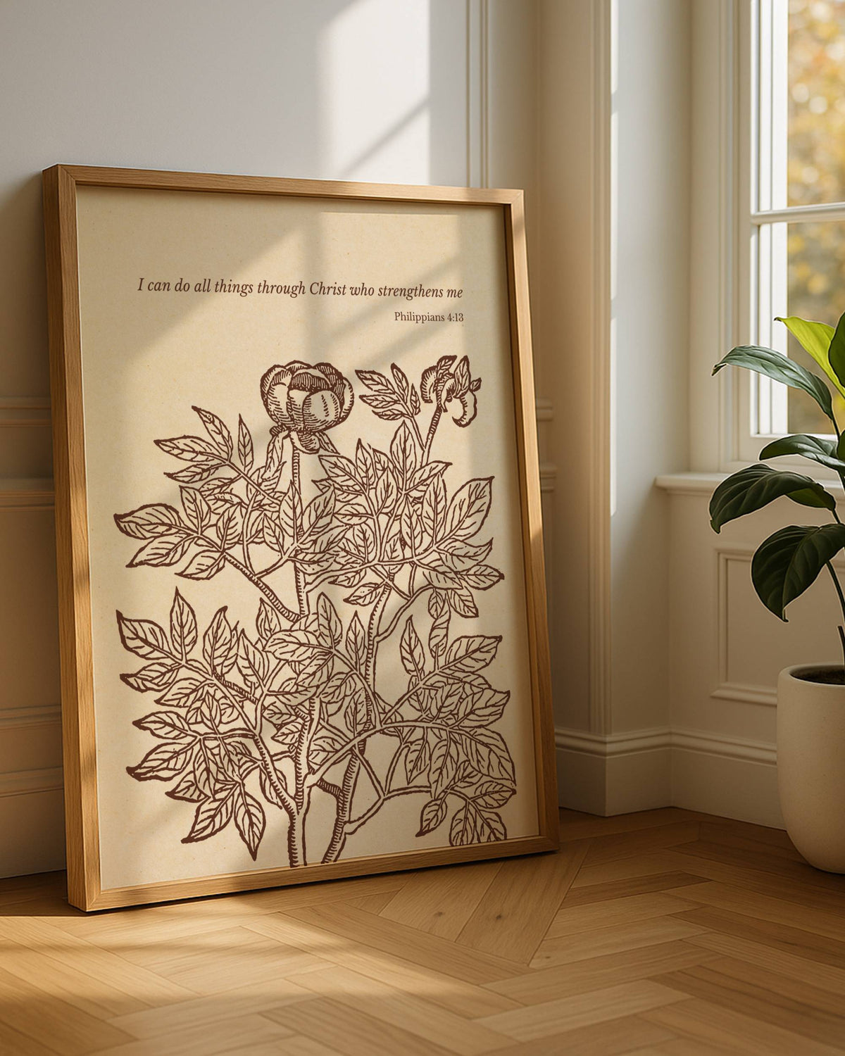 Philippians 4:13 – Strength in Christ Botanical Scripture Print