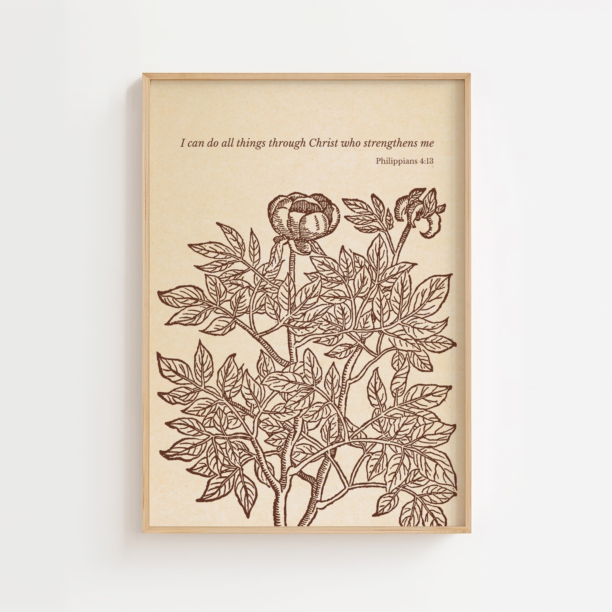 Philippians 4:13 – Strength in Christ Botanical Scripture Print