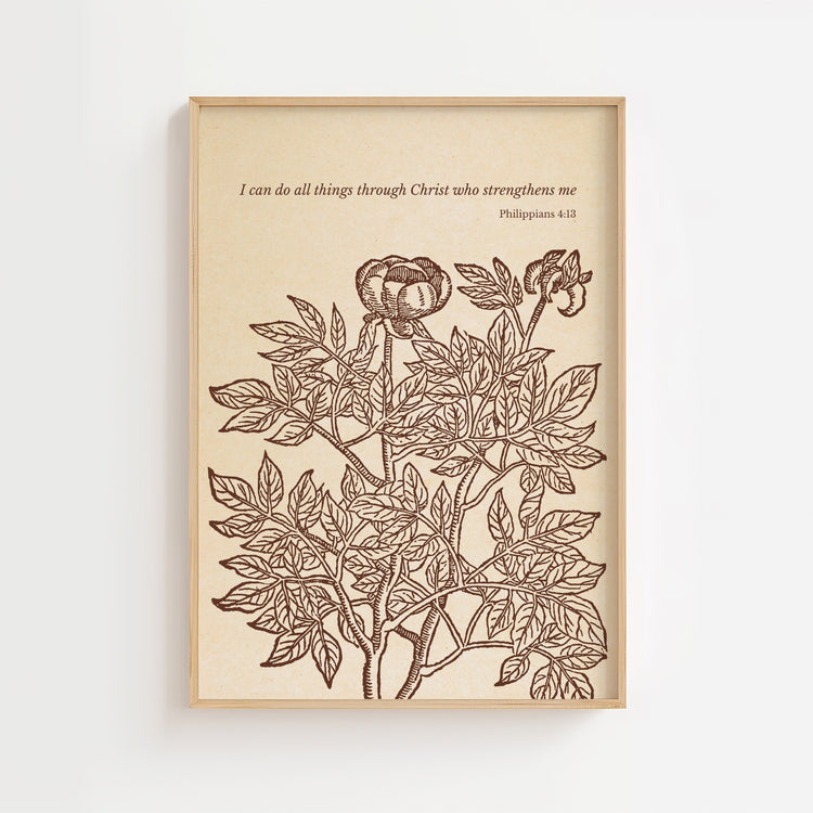 Philippians 4:13 – Strength in Christ Botanical Scripture Print