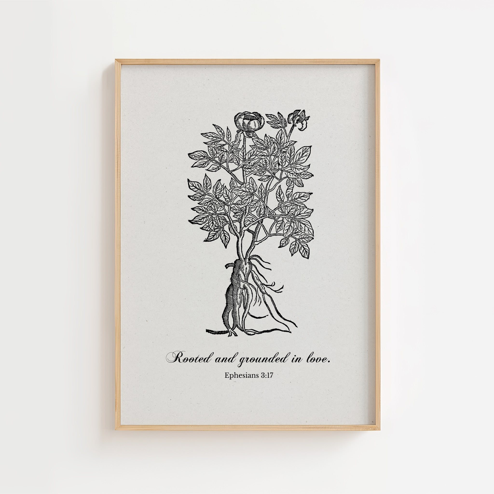 Ephesians 3:17 – Rooted and Grounded in Love Botanical Scripture Print
