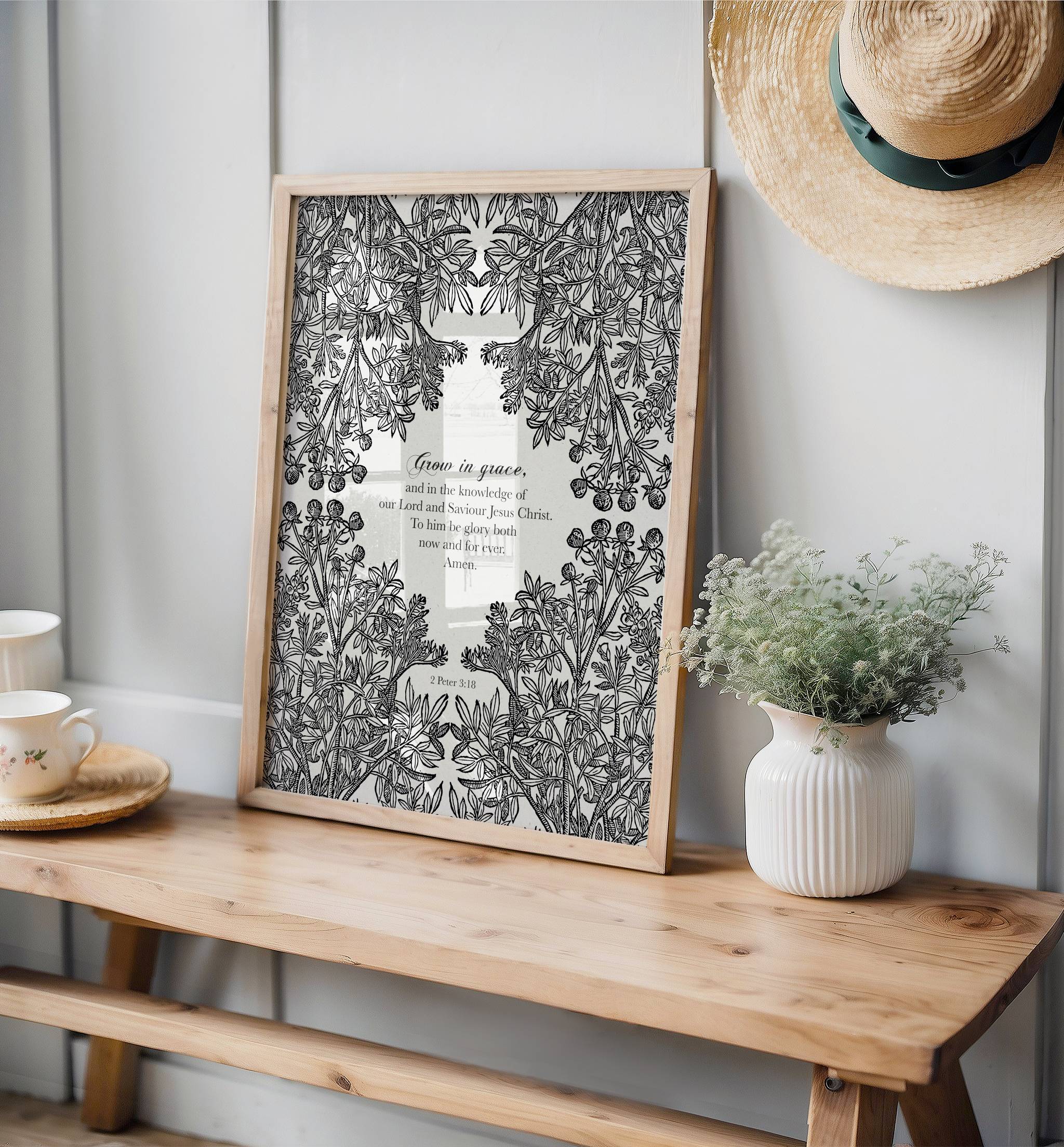 2 Peter 3:18 Grow in Grace Botanical Print