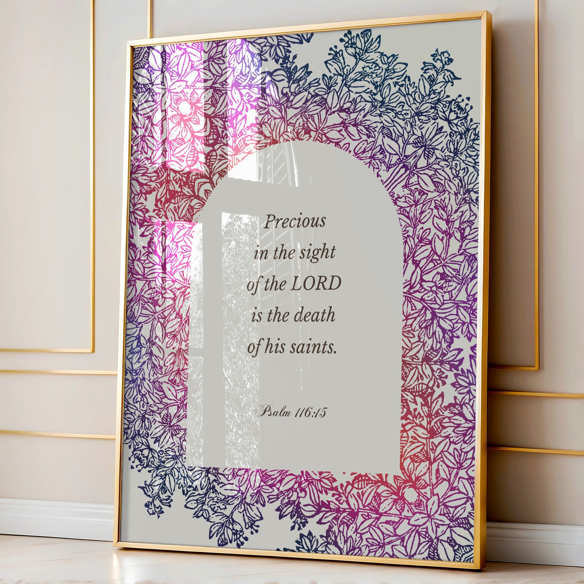 Christian Scripture Wall Art - Psalm 116:15 Vintage Botanical Print (Digital Download) - Reflourish Collective