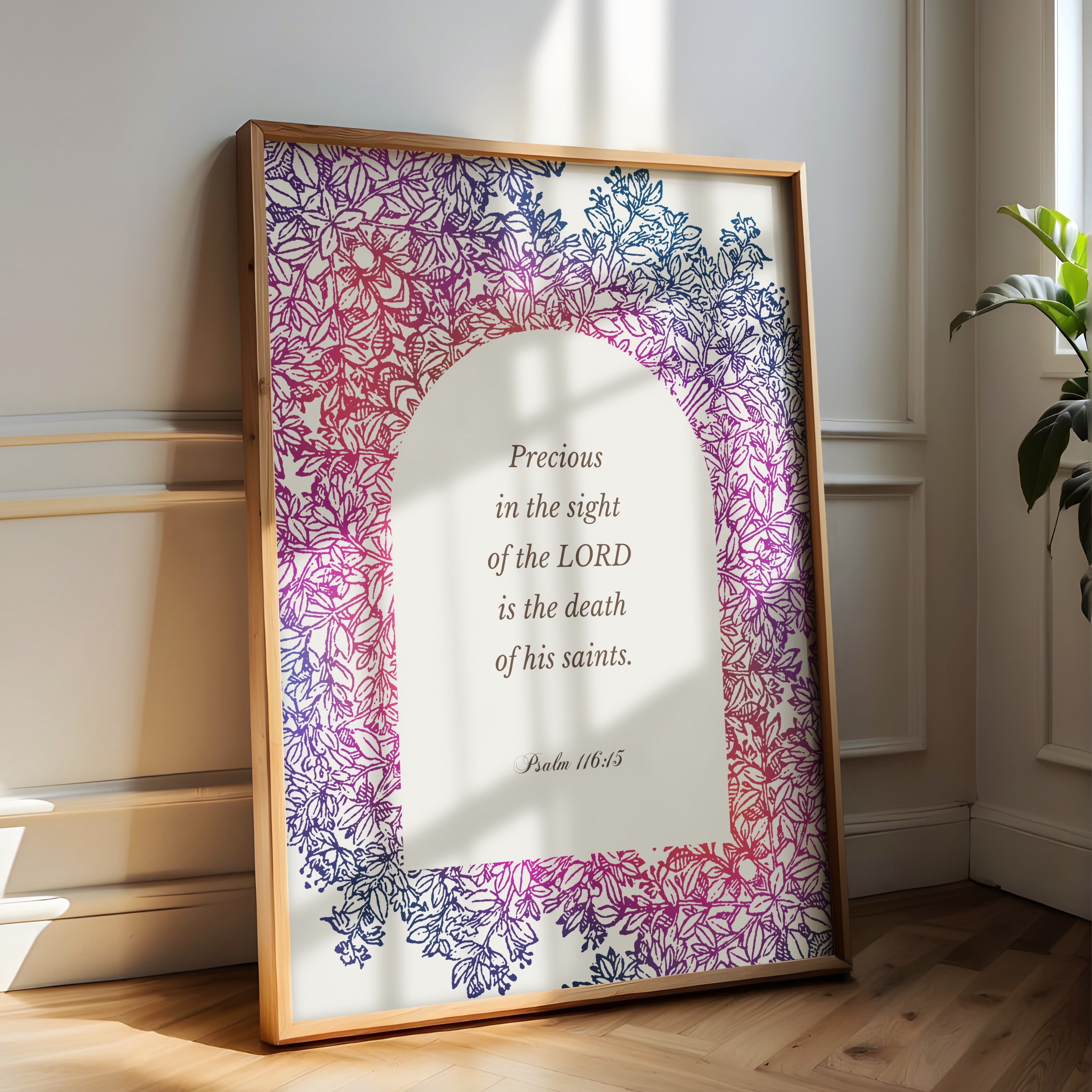 Christian Scripture Wall Art - Psalm 116:15 Vintage Botanical Print (Digital Download) - Reflourish Collective