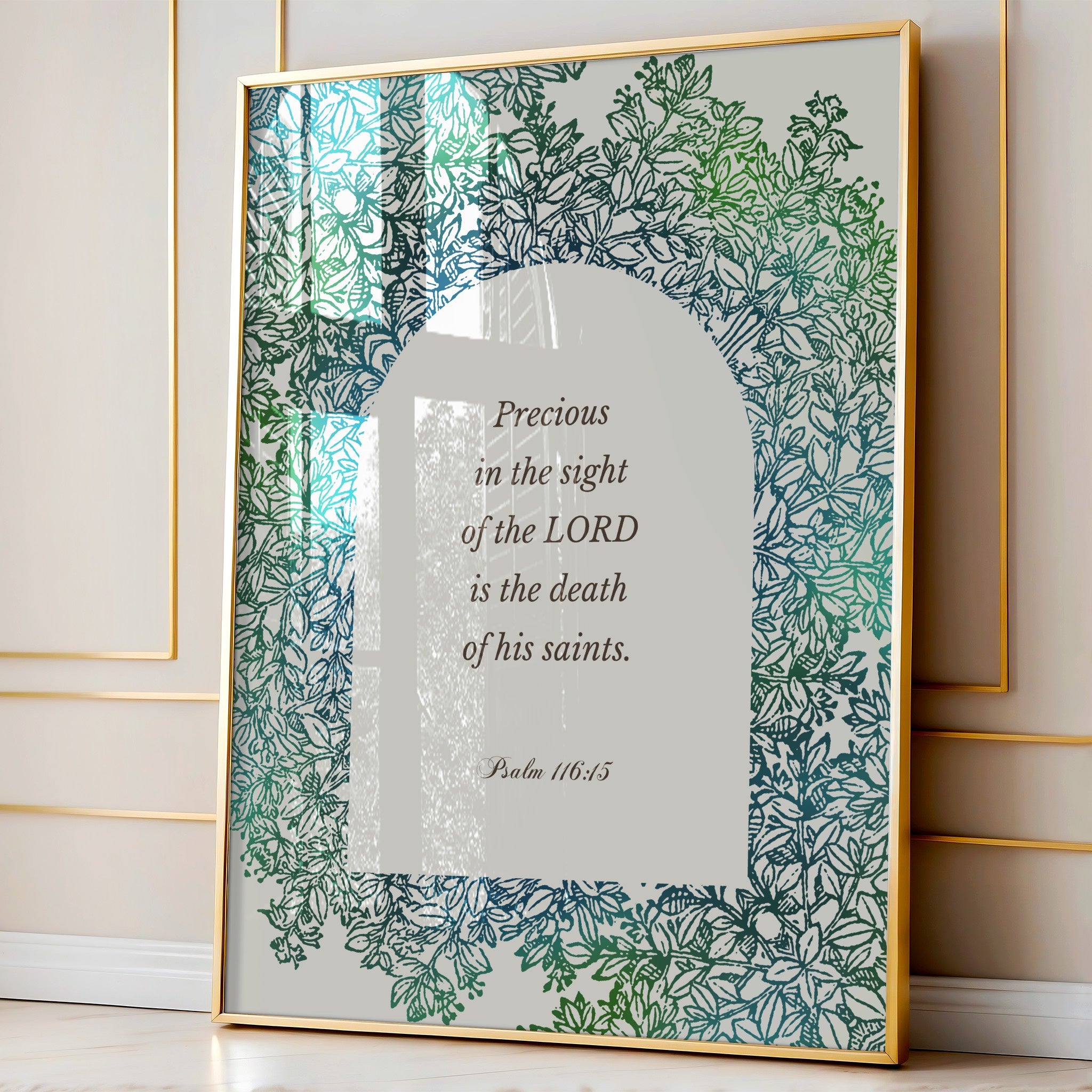Christian Scripture Wall Art - Psalm 116:15 Green Botanical Print (Digital Download) - Reflourish Collective