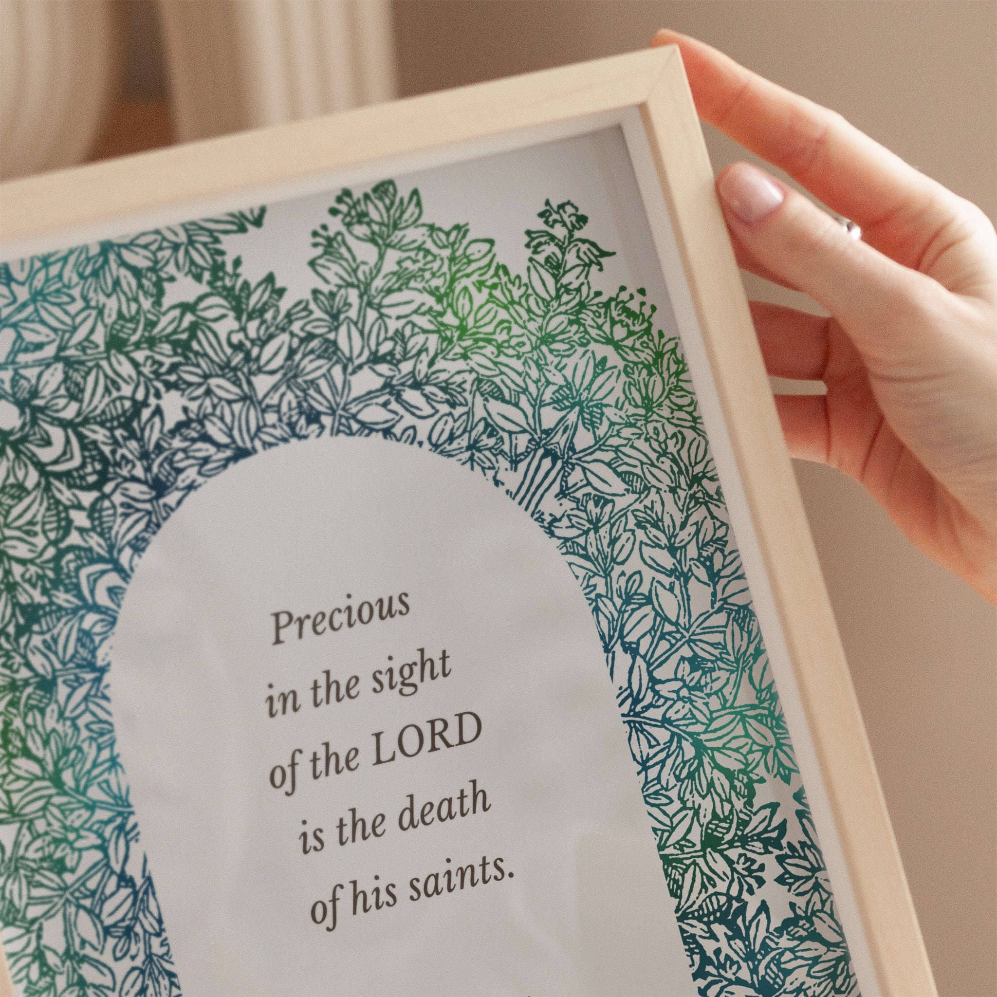 Christian Scripture Wall Art - Psalm 116:15 Green Botanical Print (Digital Download) - Reflourish Collective