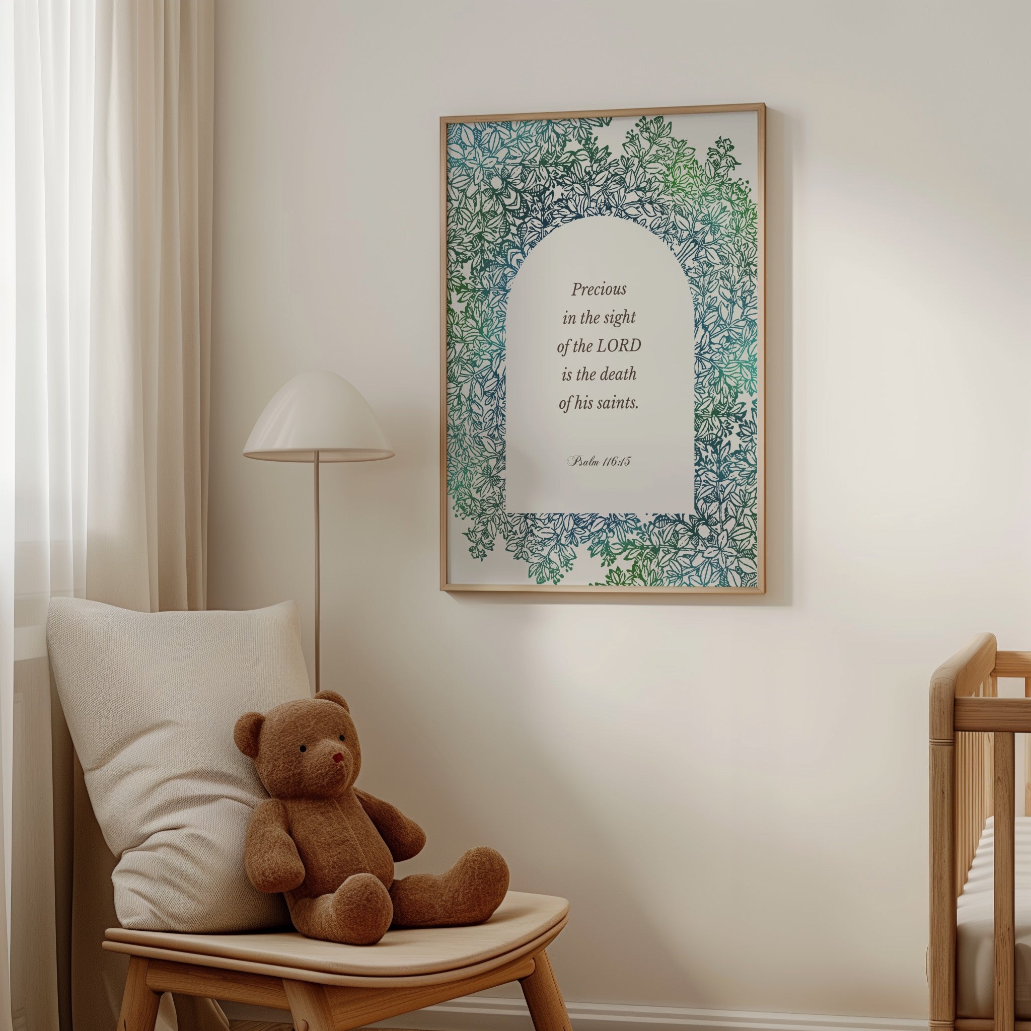 Christian Scripture Wall Art - Psalm 116:15 Green Botanical Print (Digital Download) - Reflourish Collective