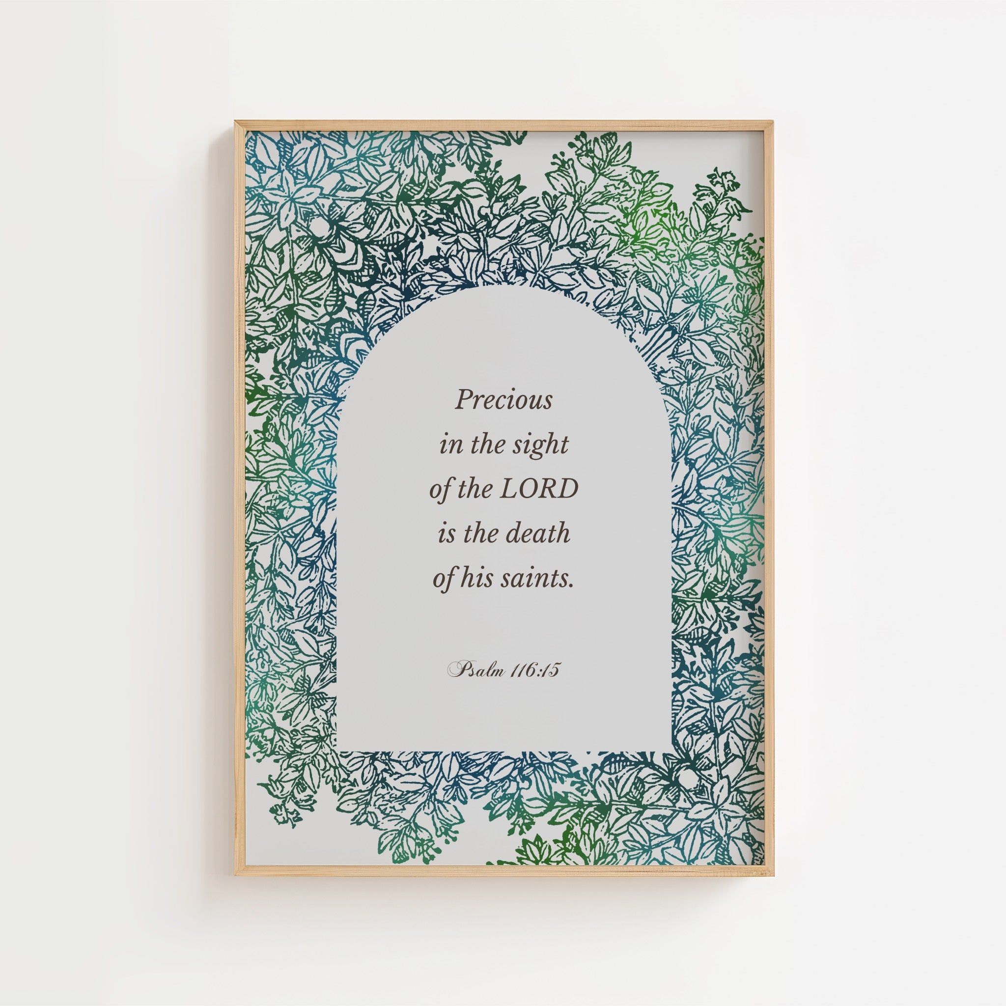 Psalm 116:15 – Green Botanical Scripture Print