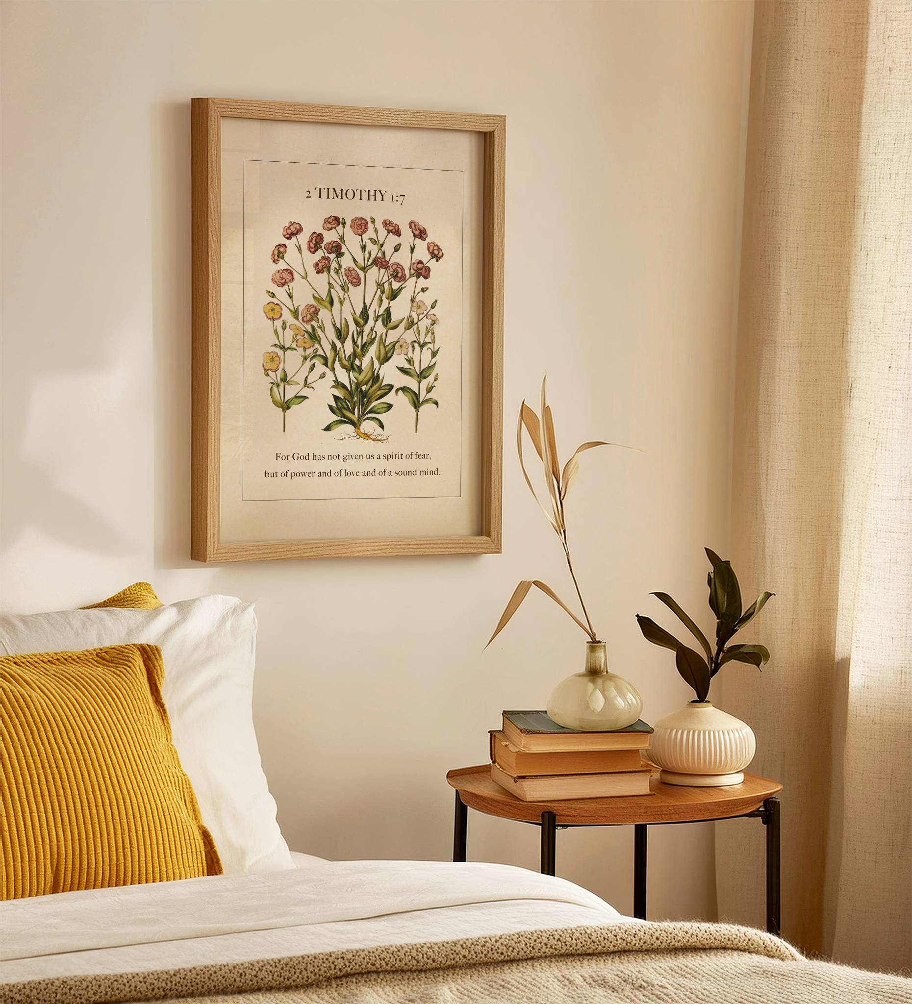 2 Timothy 1:7 Scripture Botanical Wall Art Print