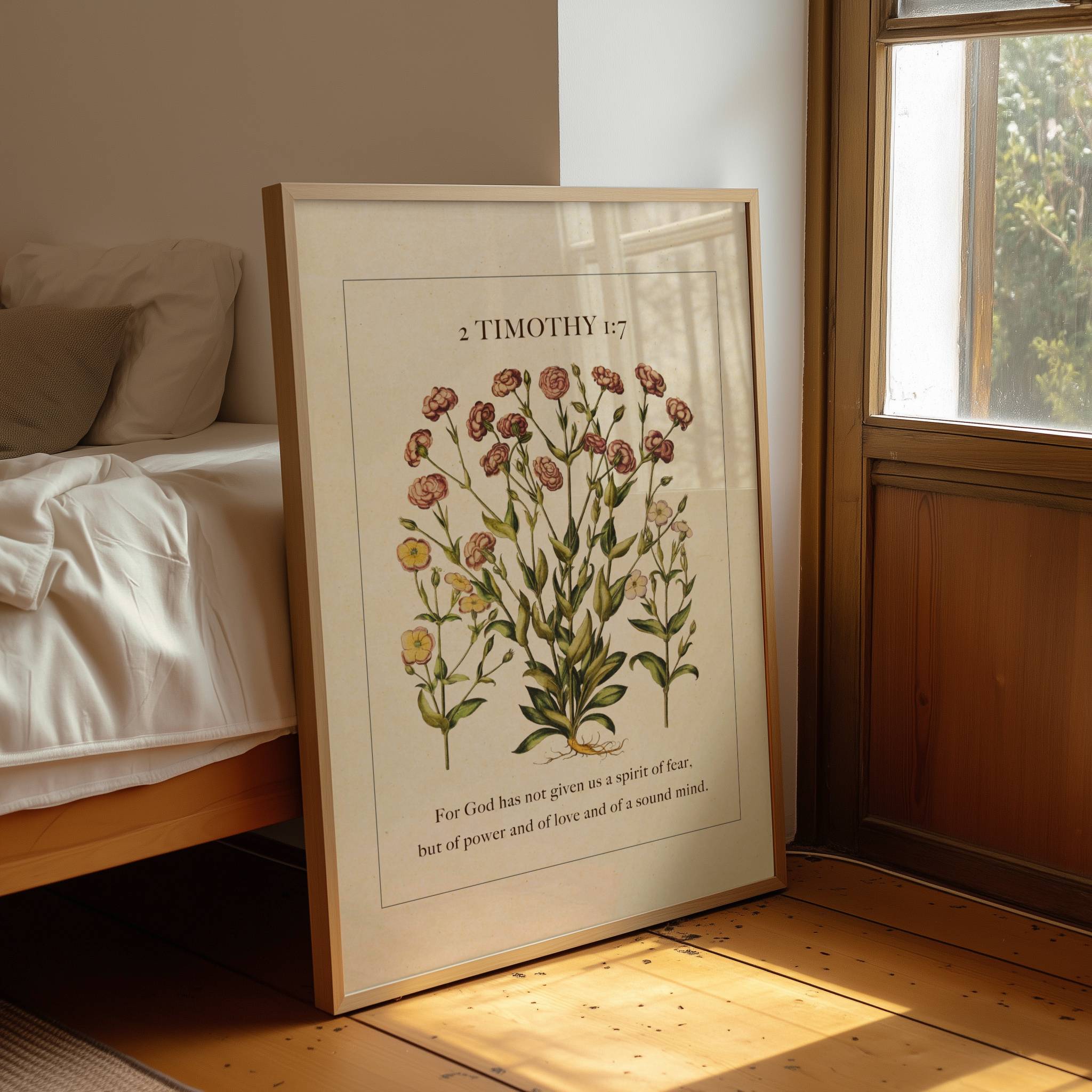 2 Timothy 1:7 Scripture Botanical Wall Art Print