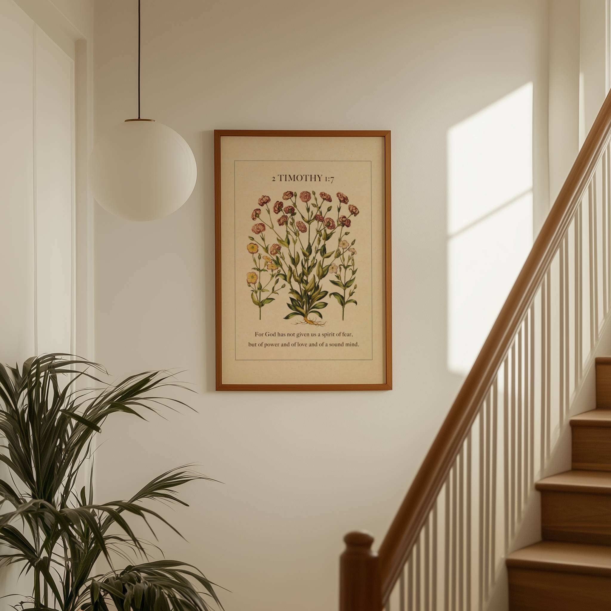 2 Timothy 1:7 Scripture Botanical Wall Art Print